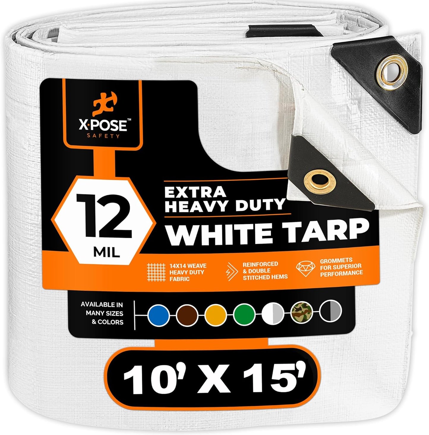 Heavy Duty White Poly Tarp 10ft X 15ft - Durable Waterproof Cover