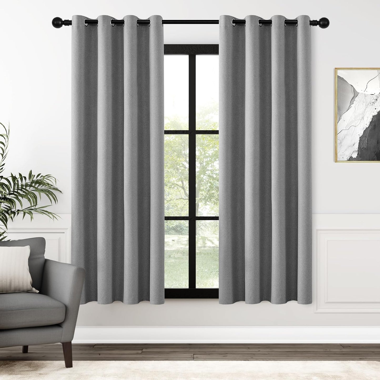 ChrisDowa 100% Blackout Grey Solid Curtains for Bedroom