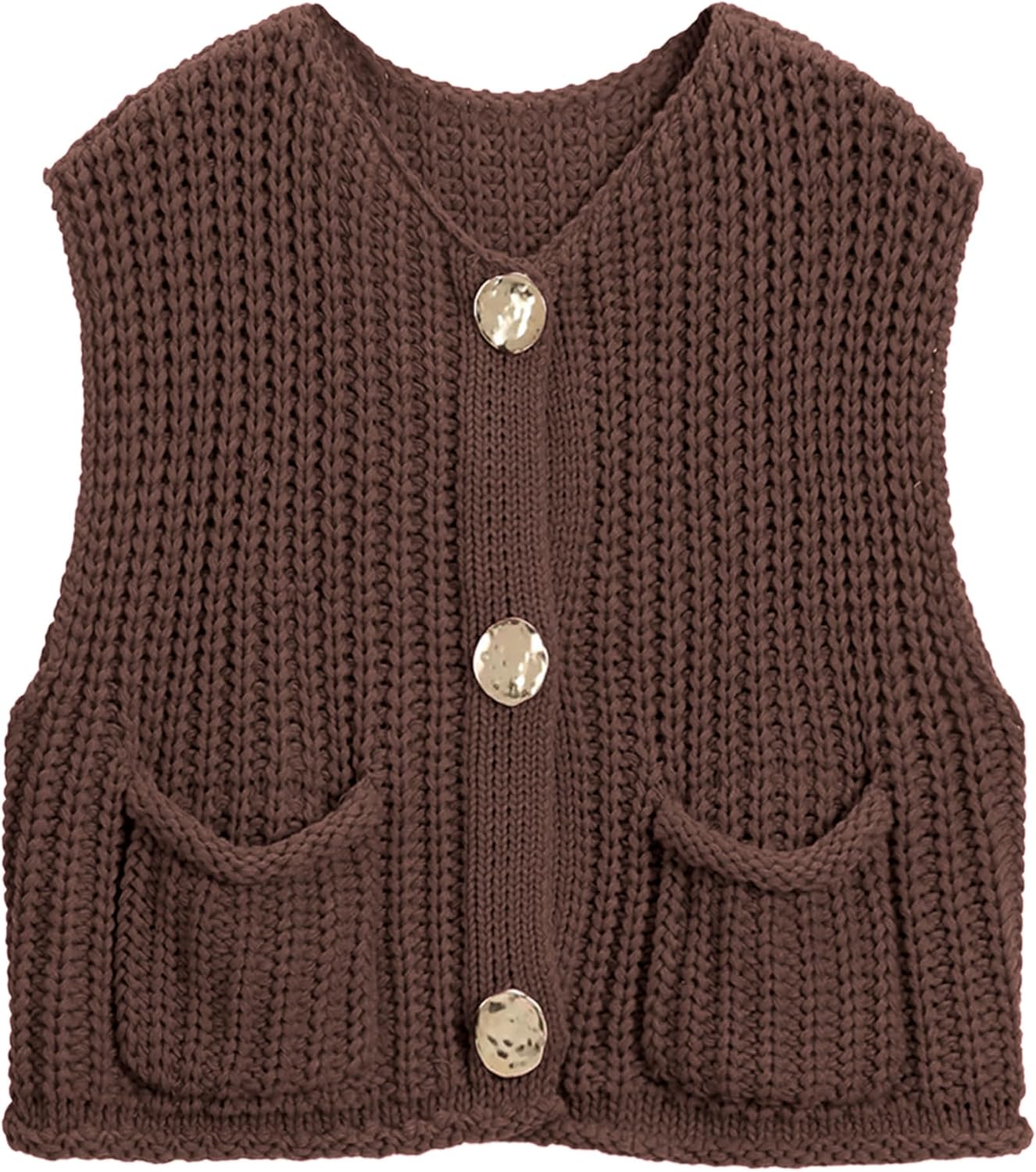 Womens Crochet Chunky Knit Top Sleeveless Button Down Crop Vest