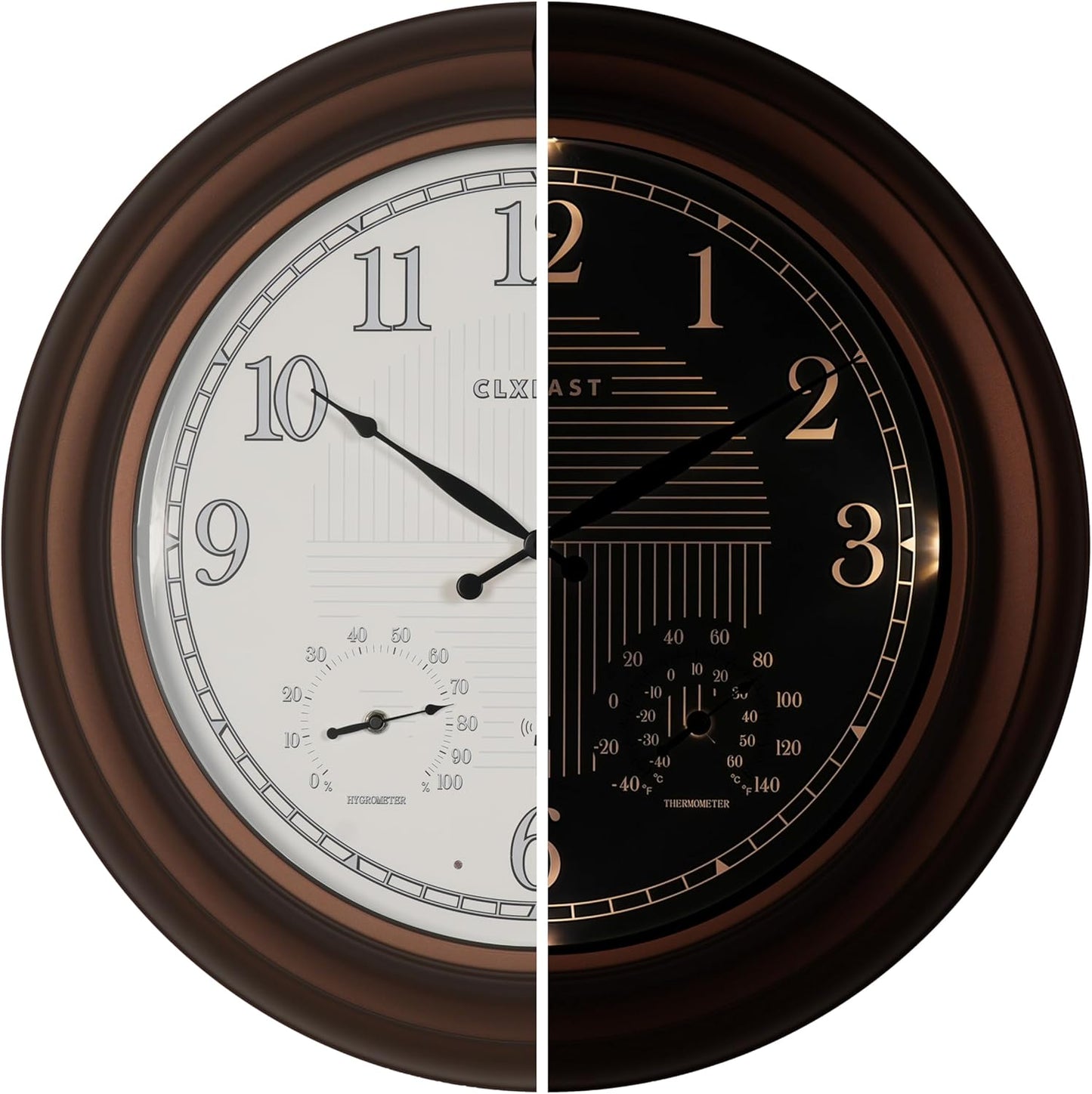 CLXEAST 24 Inch Illuminated Outdoor Atomic Analog Wall Clock