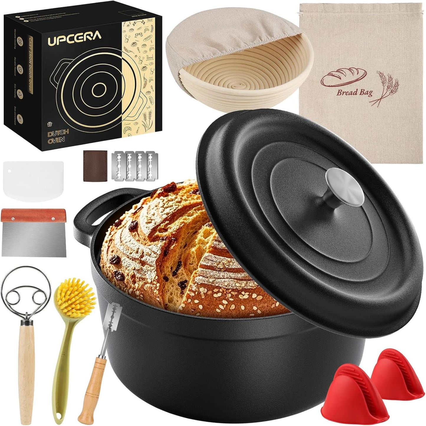 5QT Cast Iron Dutch Oven for Bread Baking and Sourdough Kit