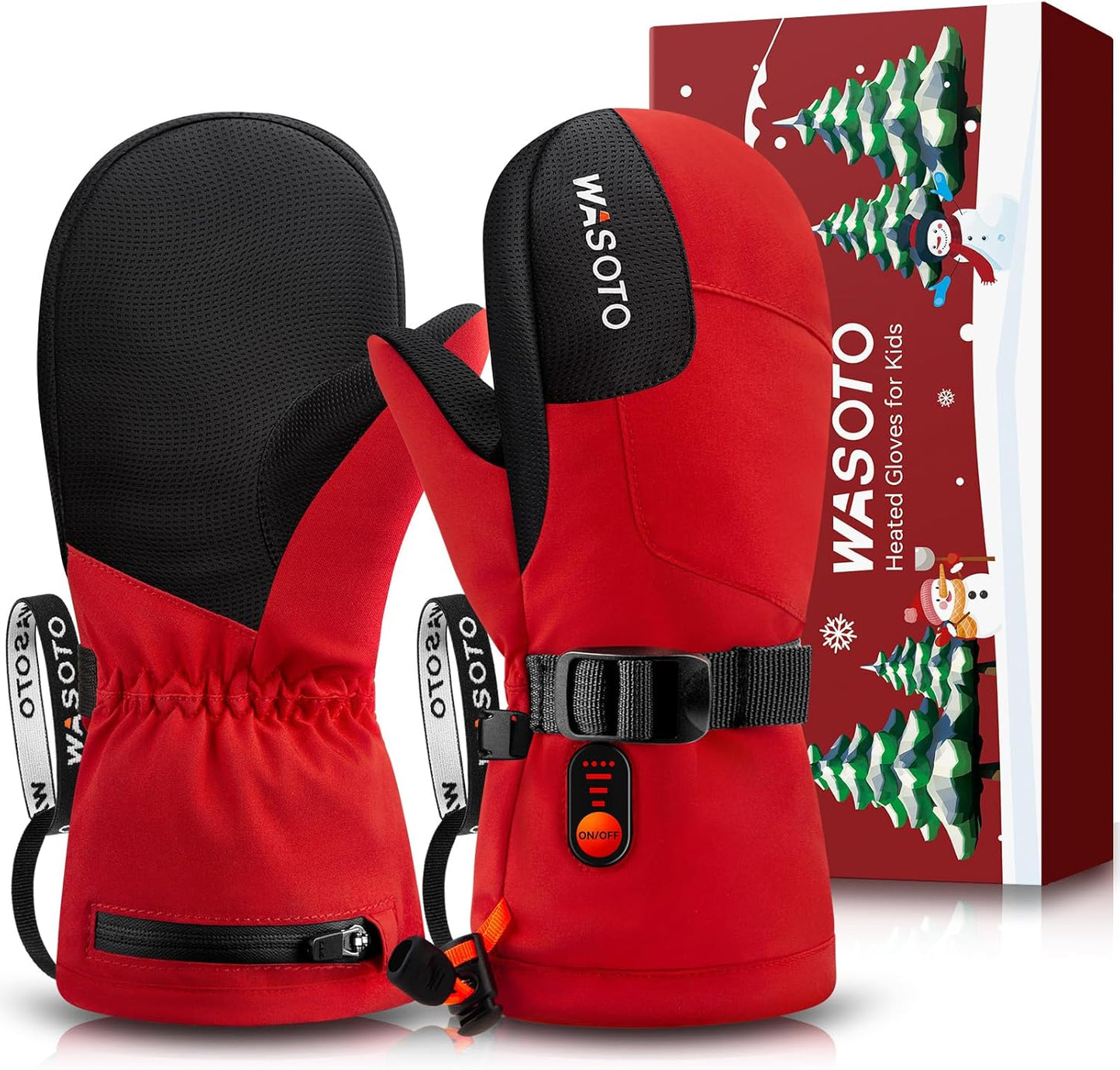 WASOTO Heated Mittens for Kids - Waterproof Electric Ski Gloves