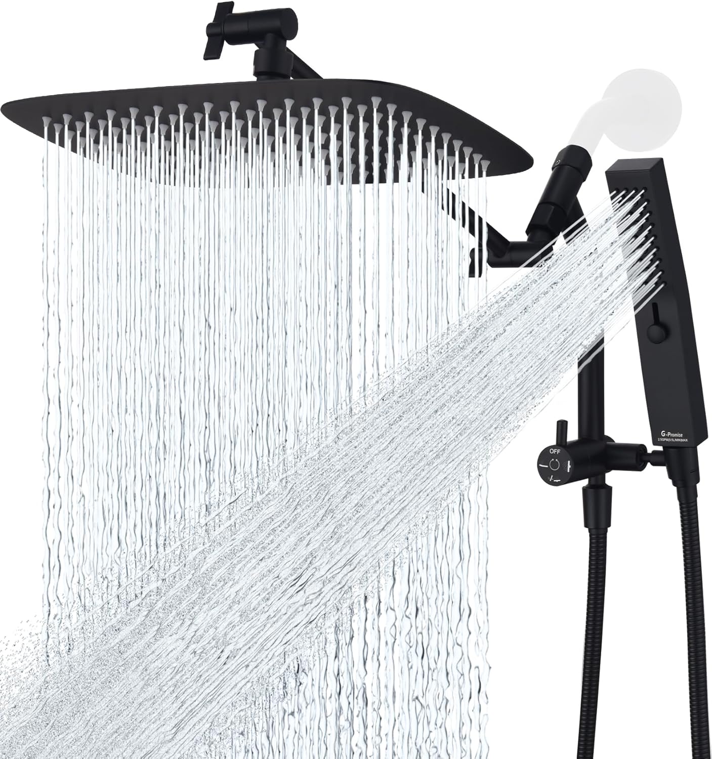 G-Promise All Metal 12 Inch Shower Head with Massage Mode