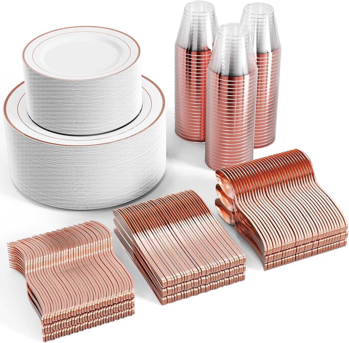 FOCUSLINE 600 Ct Rose Gold Dinnerware Set for Elegant Events