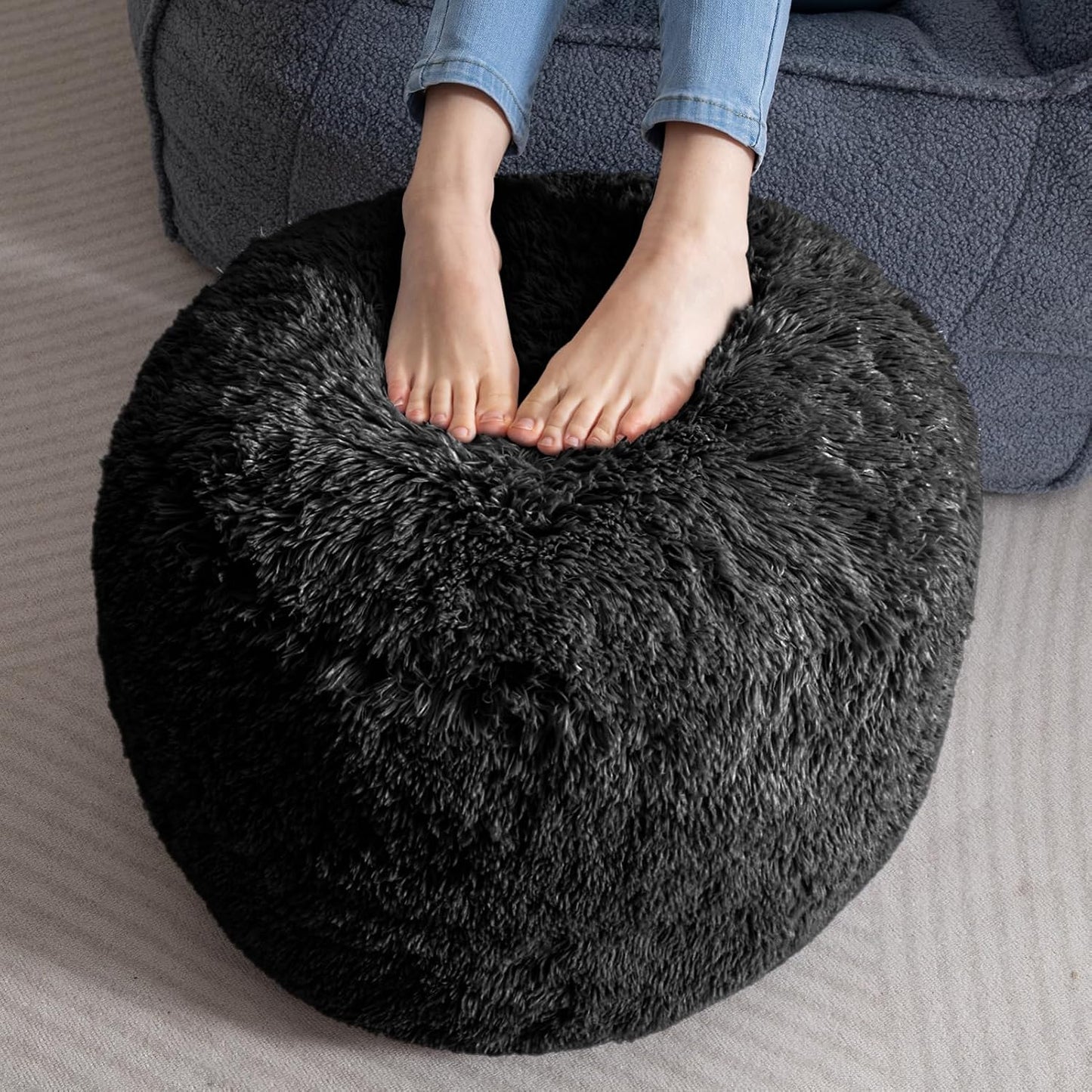 HIGOGOGO Round Stuffed Pouf Ottoman for Living Room Comfort