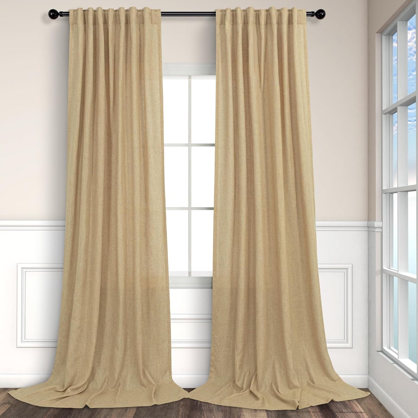 Tan Brown Linen Curtains 108 Inches Long for Elegant Living Rooms