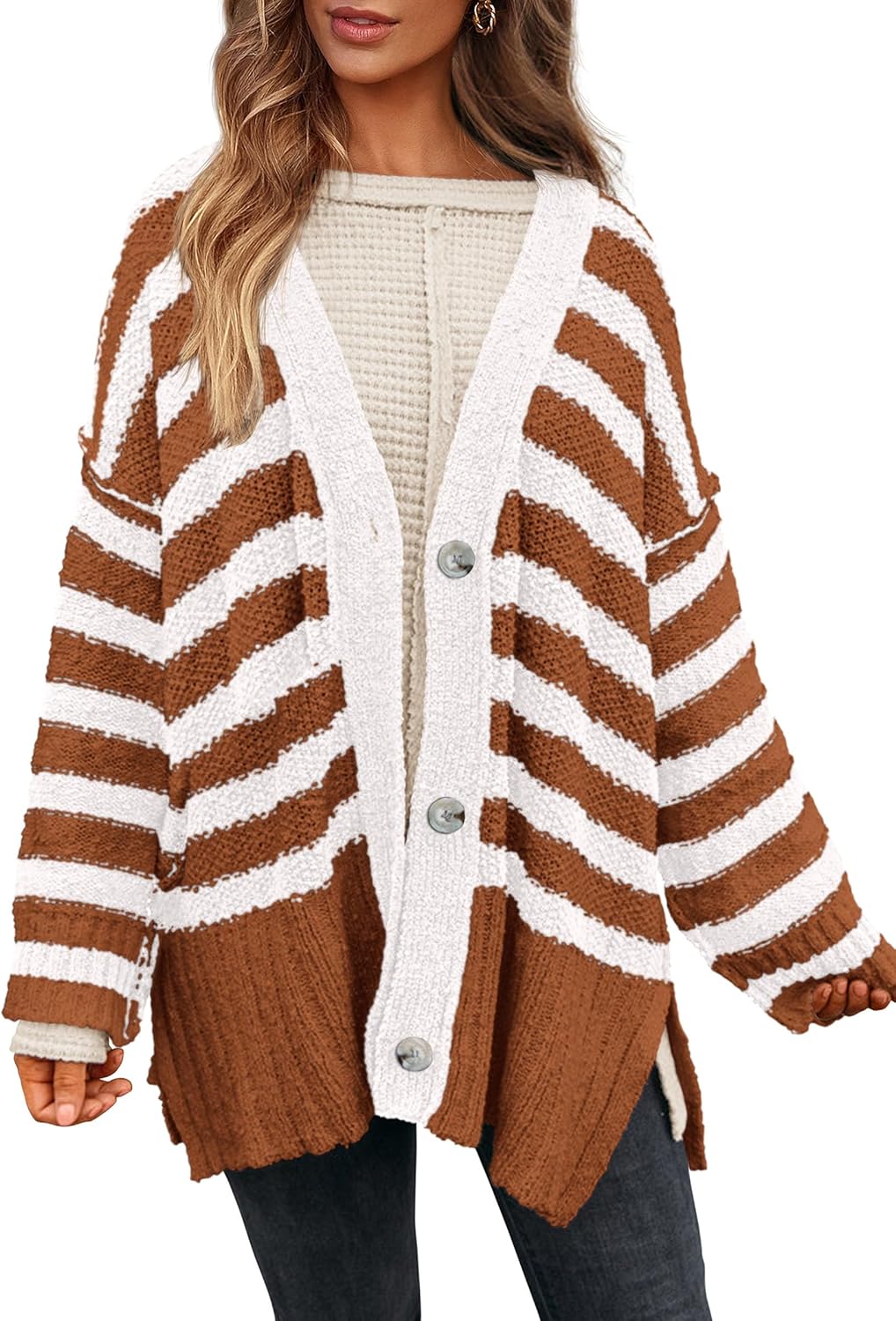 Stylish Women's Winter Striped Cardigan for Cozy Comfort