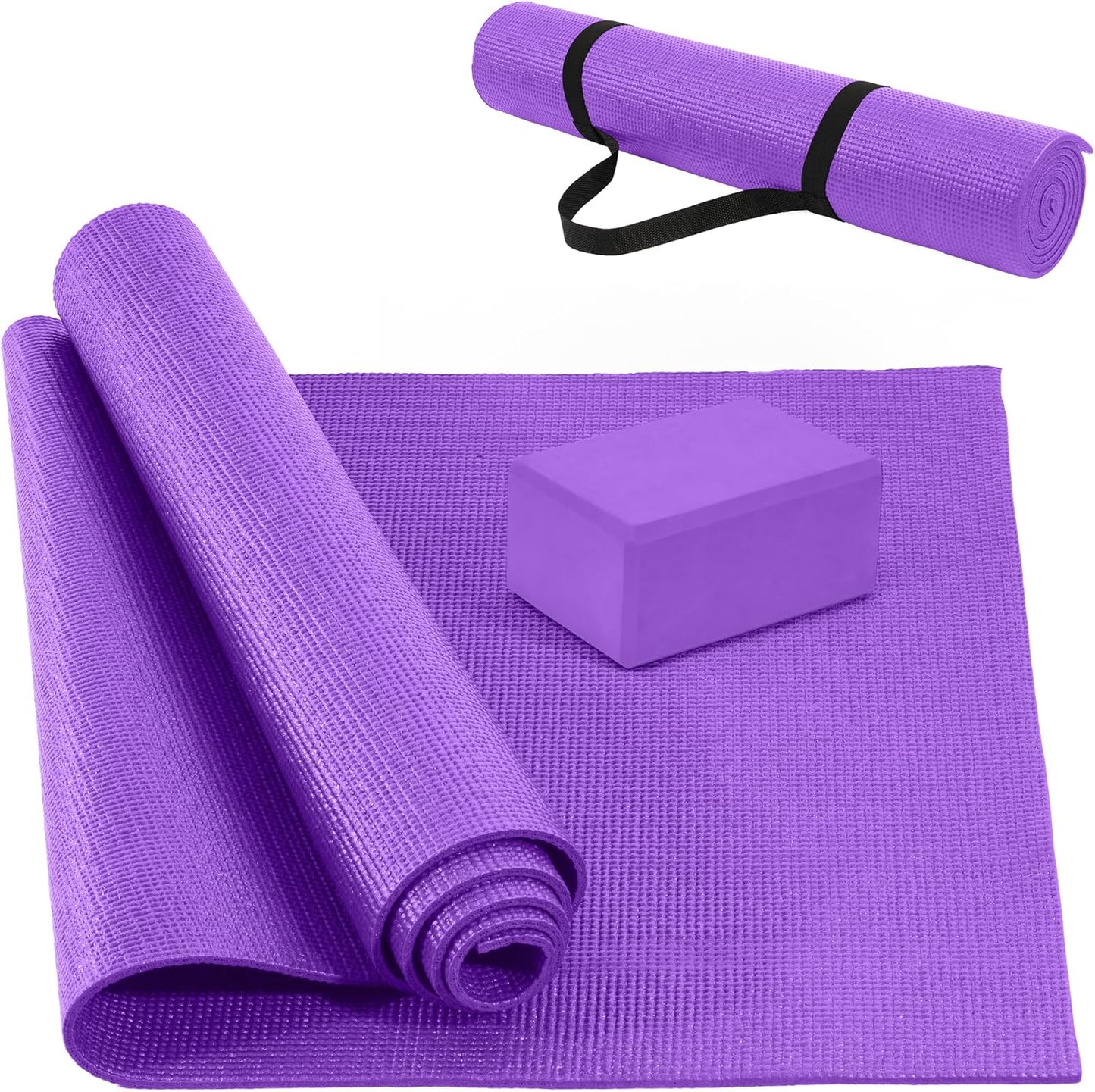 High Density Anti-Tear Yoga Mat Set - Purple