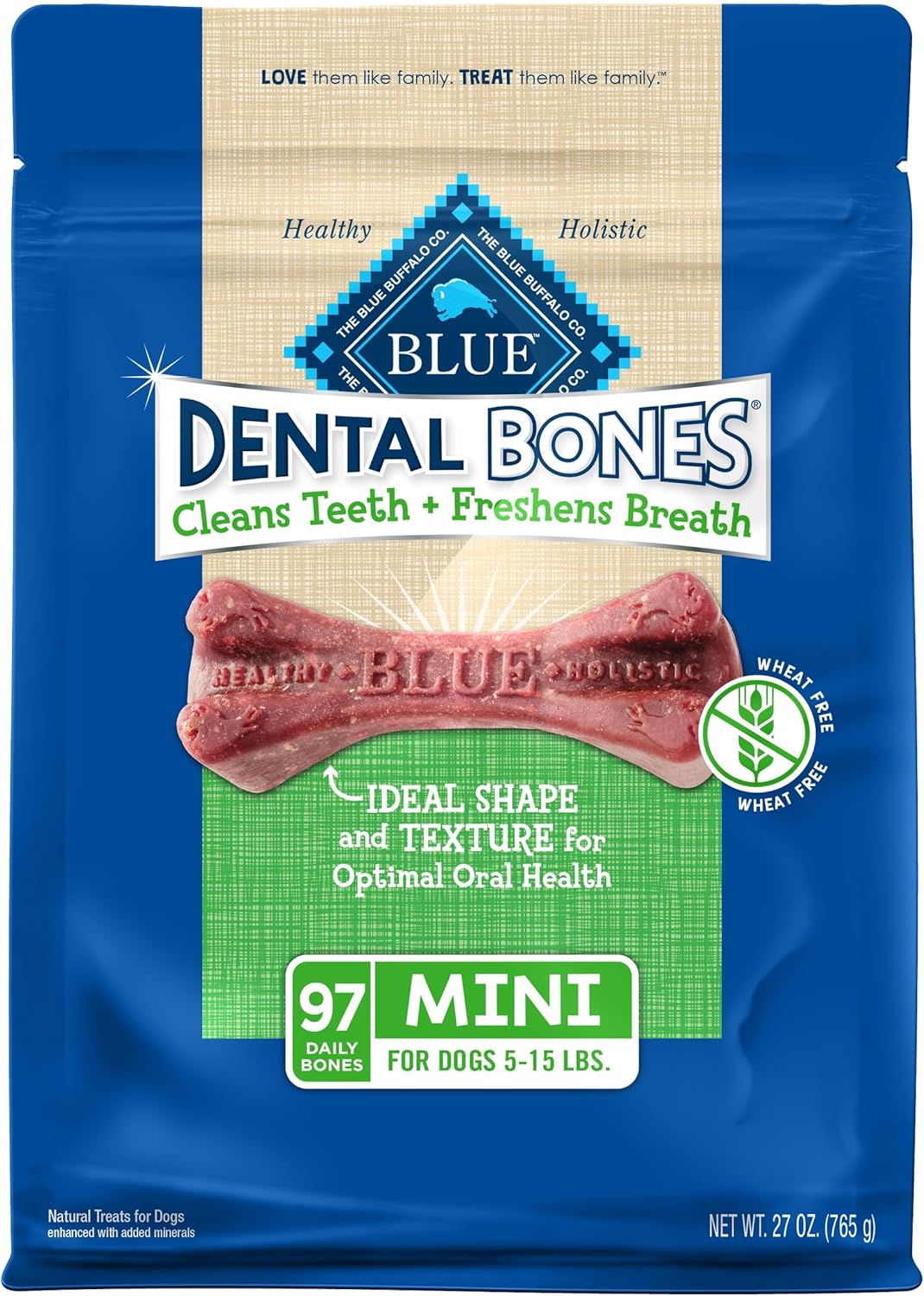 Blue Buffalo Dental Bones Mini Natural Chew Treats for Dogs