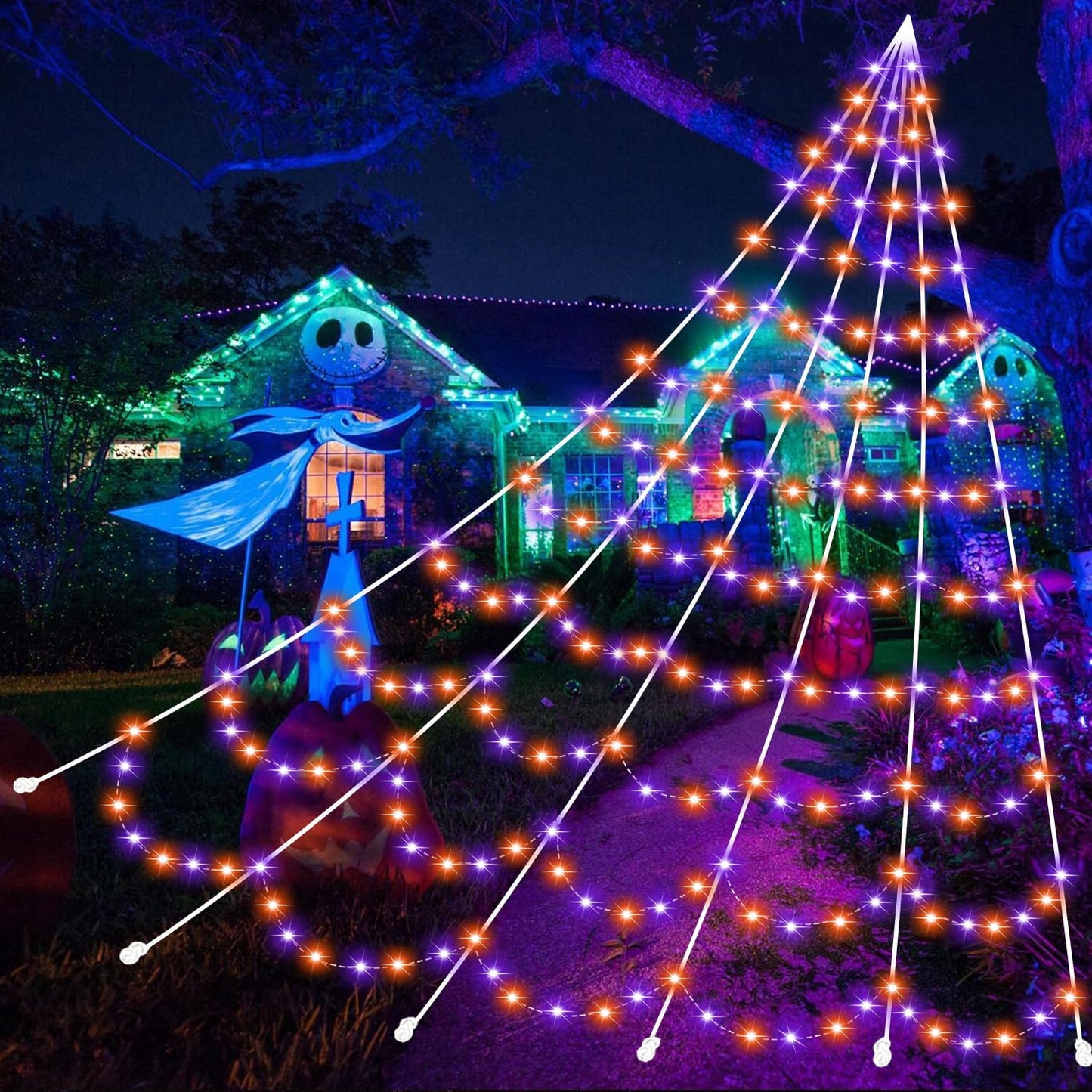 Giant Halloween Decoration Spider Web with 350 LEDs for Outdoor