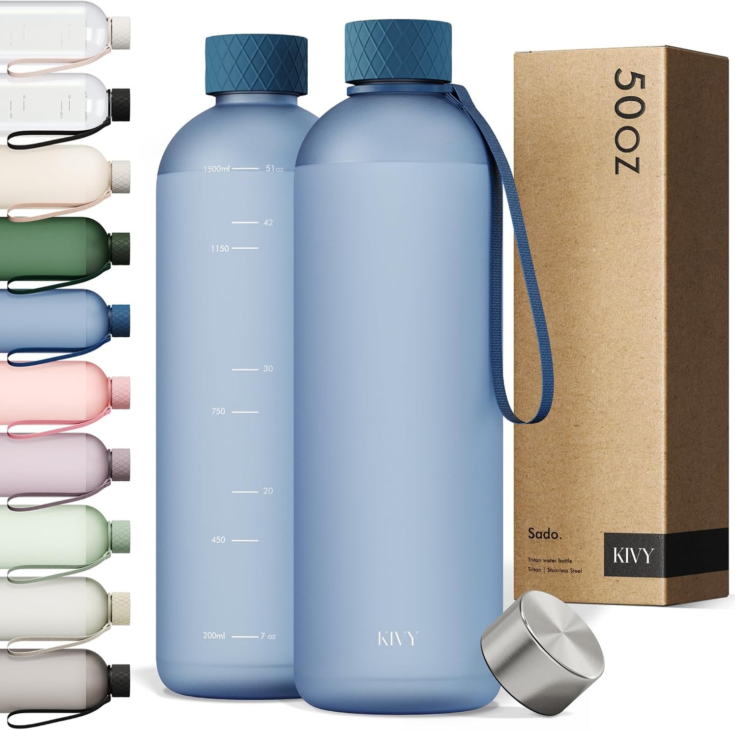 KIVY Large Water Bottle 50oz - Lightweight & Shatterproof Design