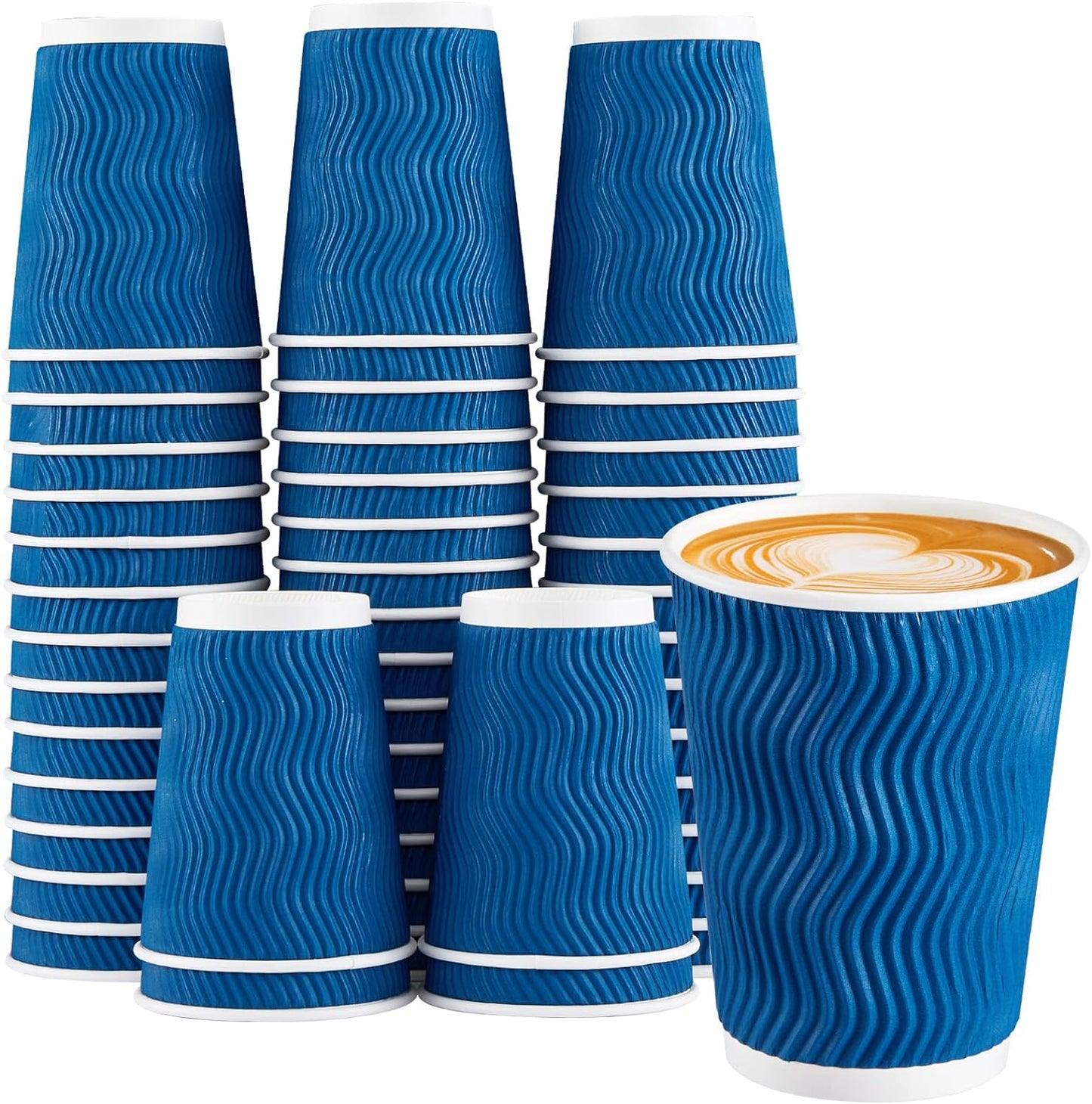 Lamosi 12 oz Blue Ripple Coffee Cups - 50 Count