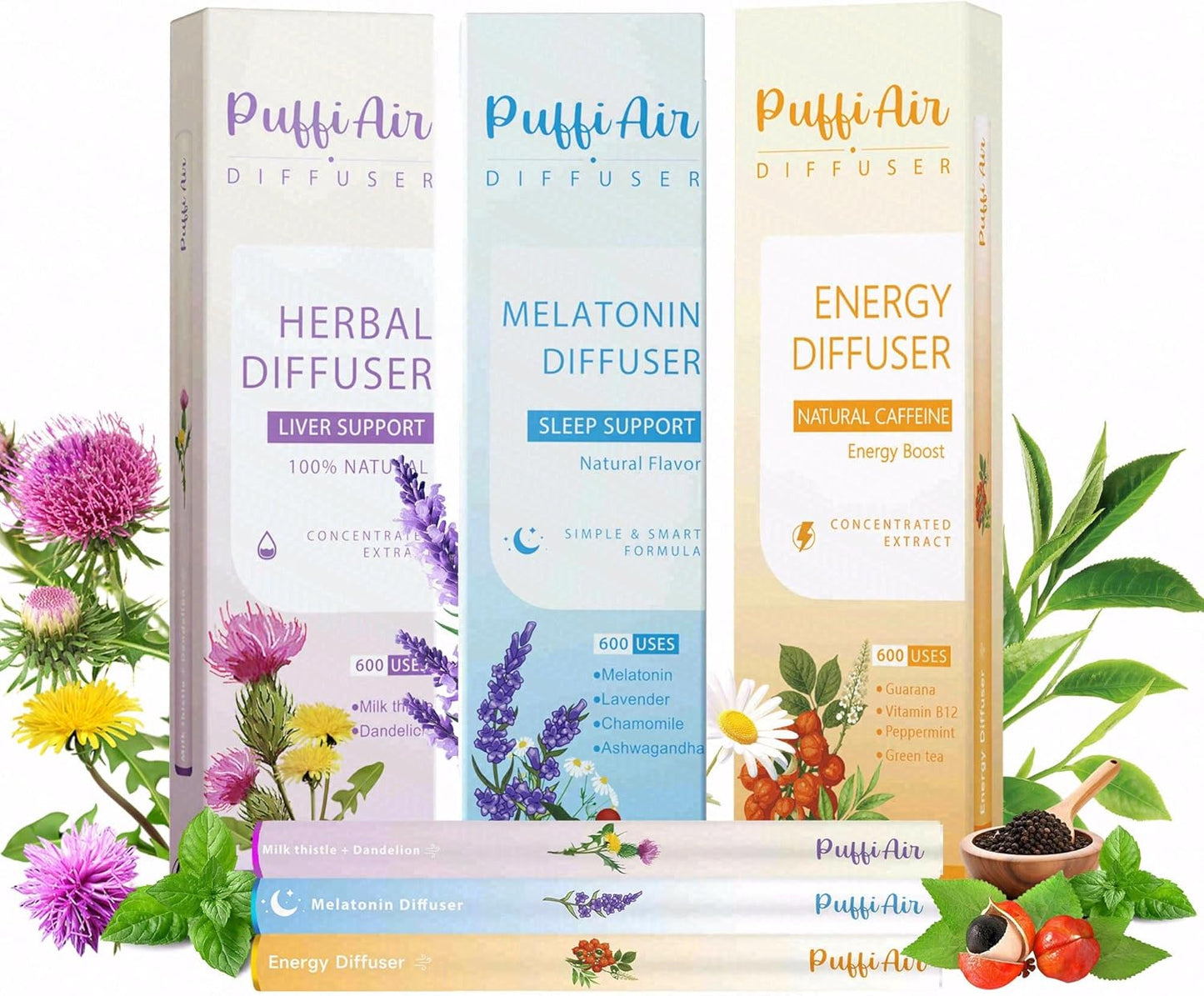 Herbal Diffuser Trio for AM Energy, PM Balance & Night Relaxation