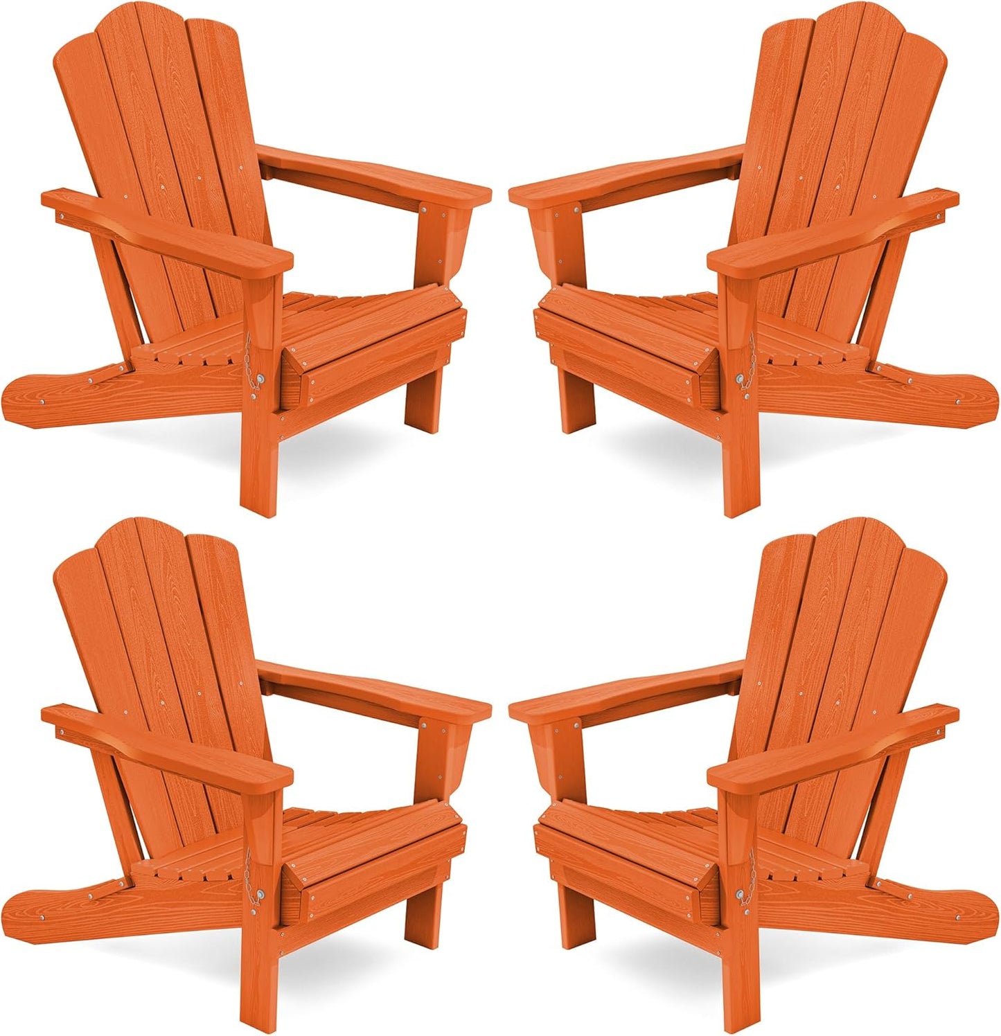 Folding Adirondack Chair Set of 4, All-Weather HDPE Orange
