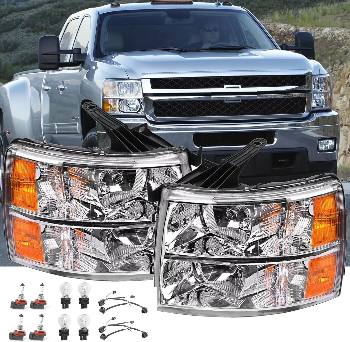 2PCS Headlights Assembly with Bulbs for 2007-2014 Chevy Models