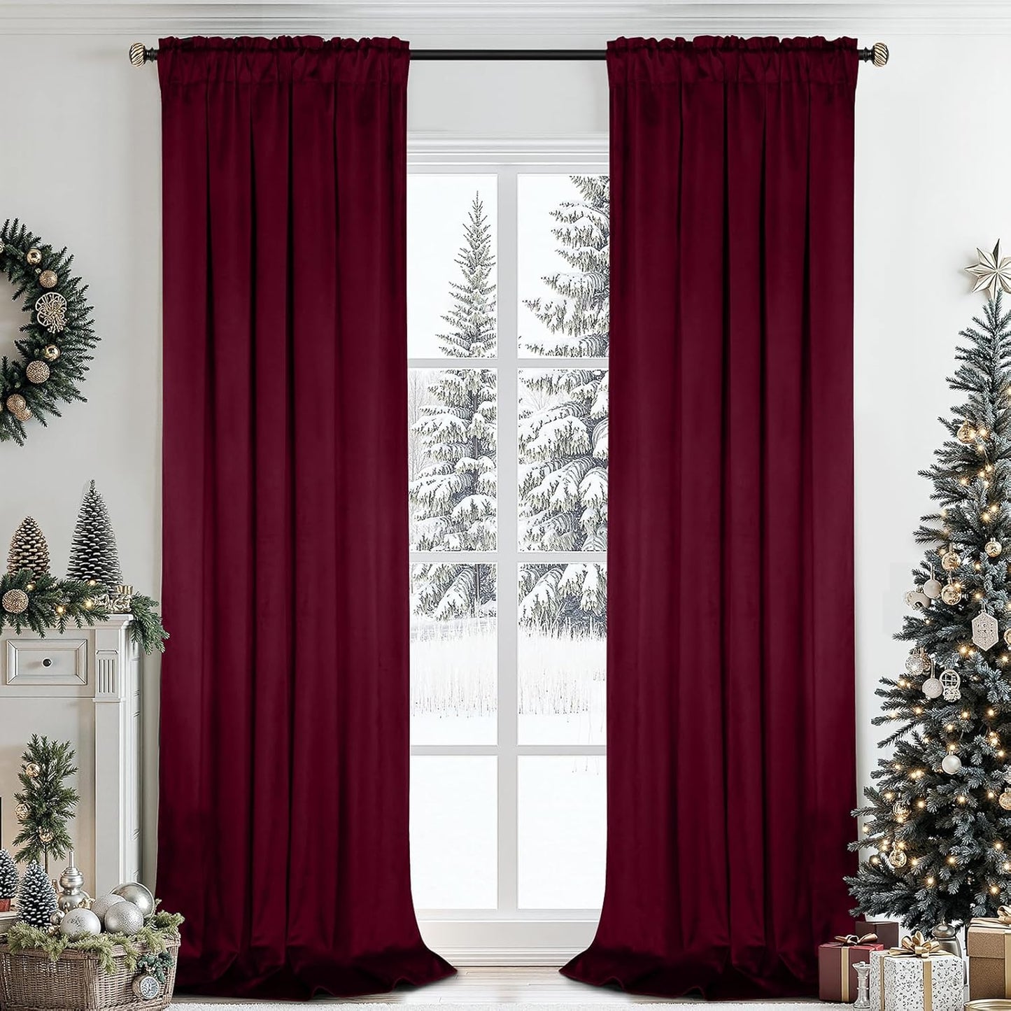 SimpleHome Red Velvet Curtains 96 Inches for Luxurious Living