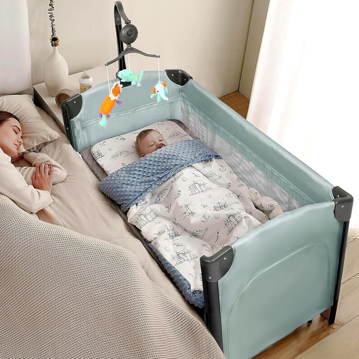 JOYMOR 3 in 1 Baby Bedside Bassinet for Safe Sleep and Play