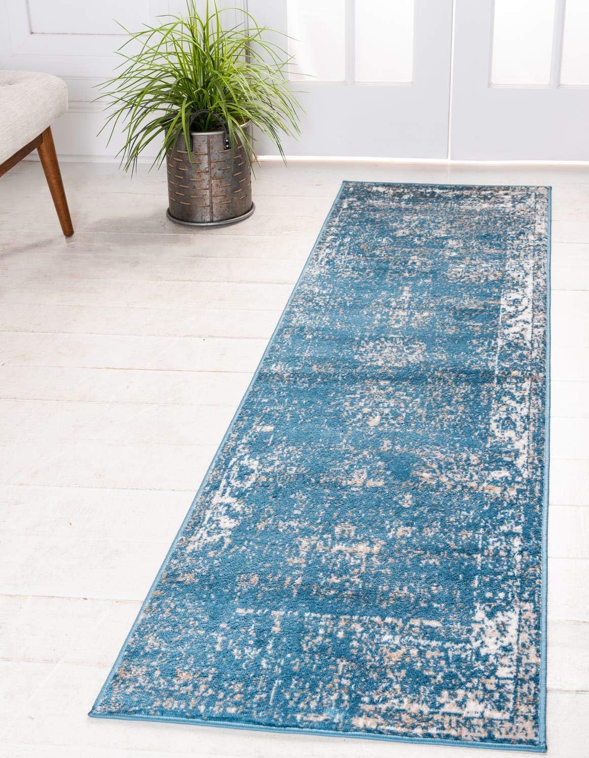 Unique Loom Sofia Collection Area Rug Runner - Blue/Ivory Style