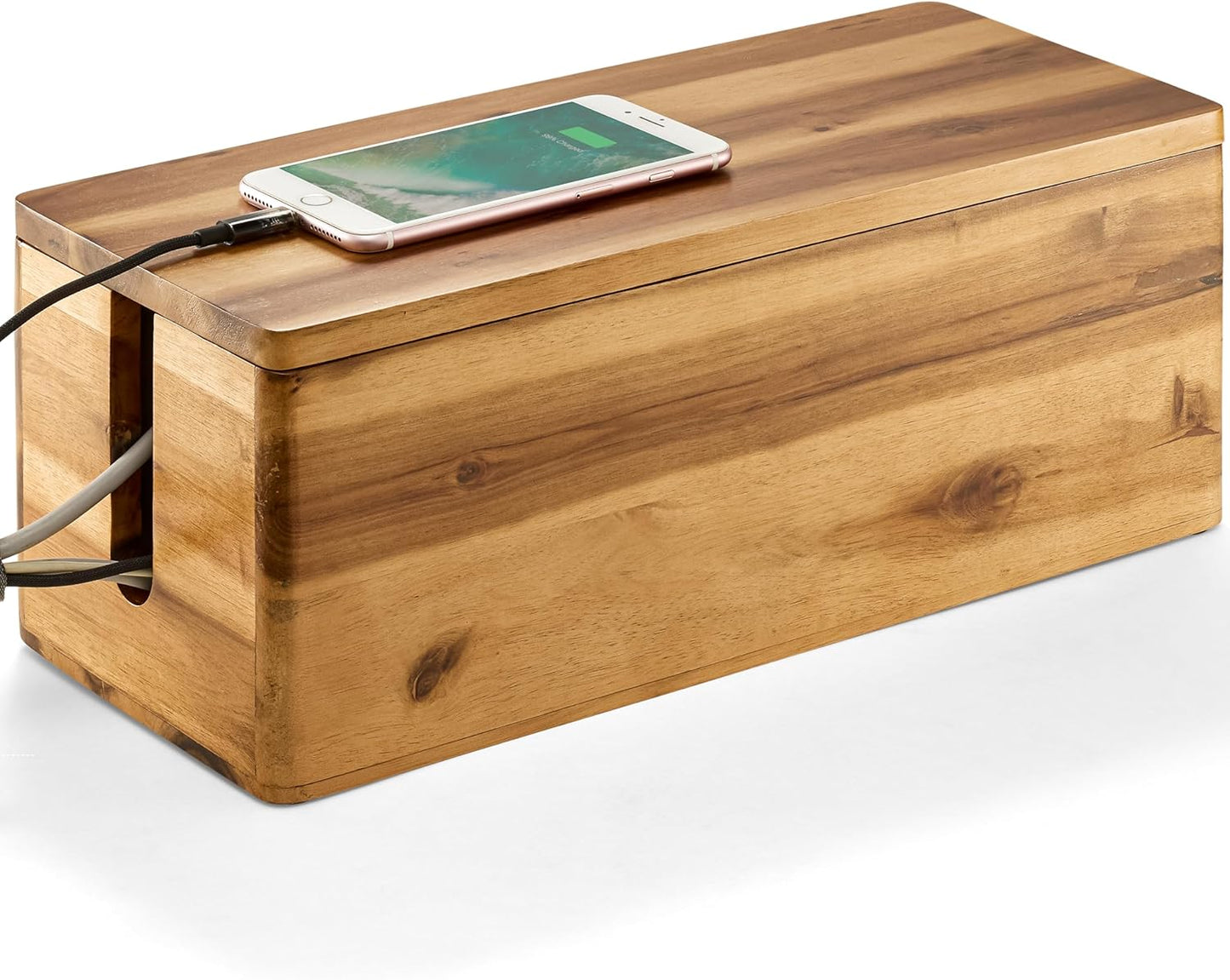 Acacia Wood Cable Management Box for Tidy Cord Organization