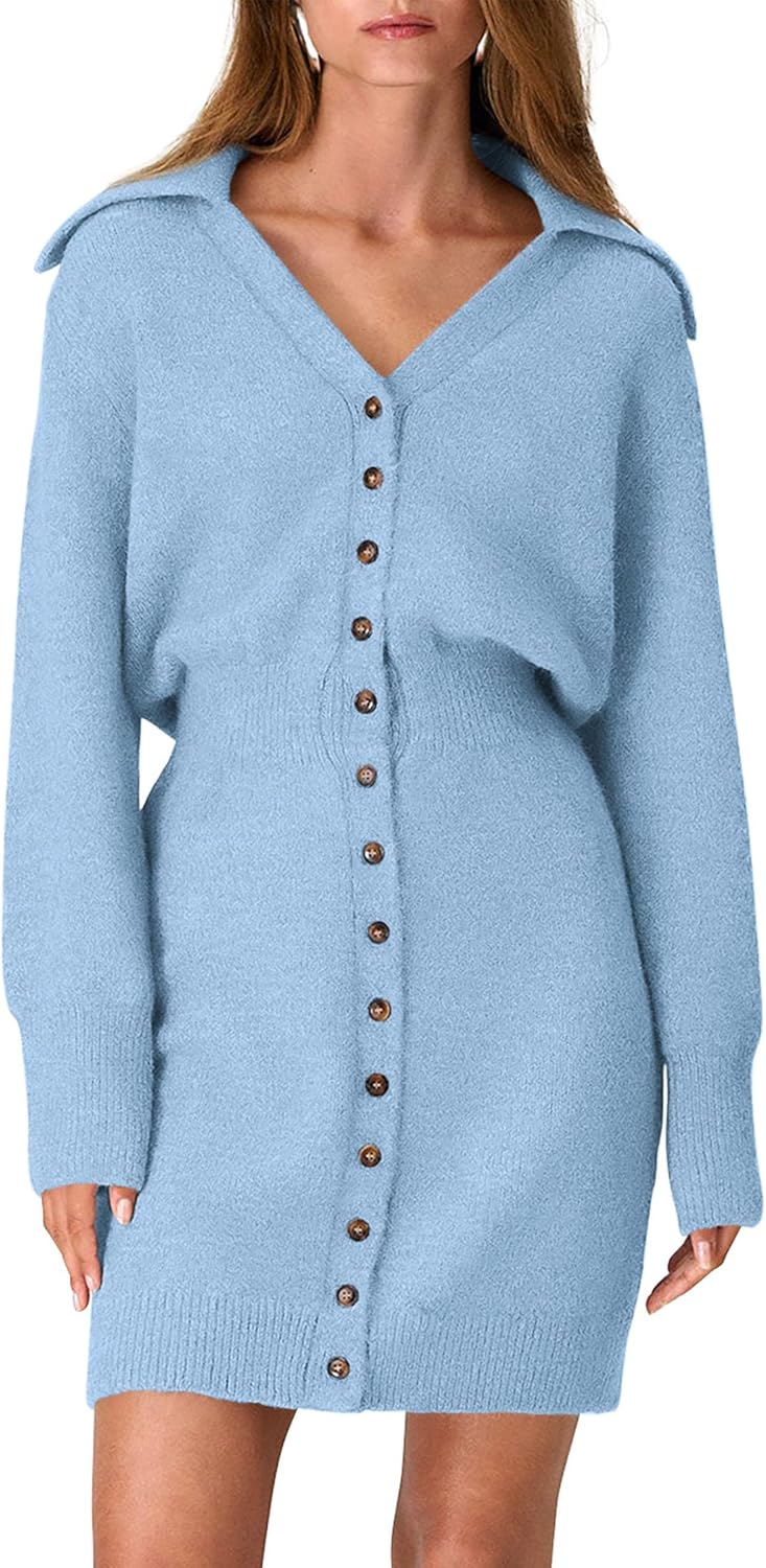 Trendy Long Sleeve Button Down Sweater Dress for Women 2025