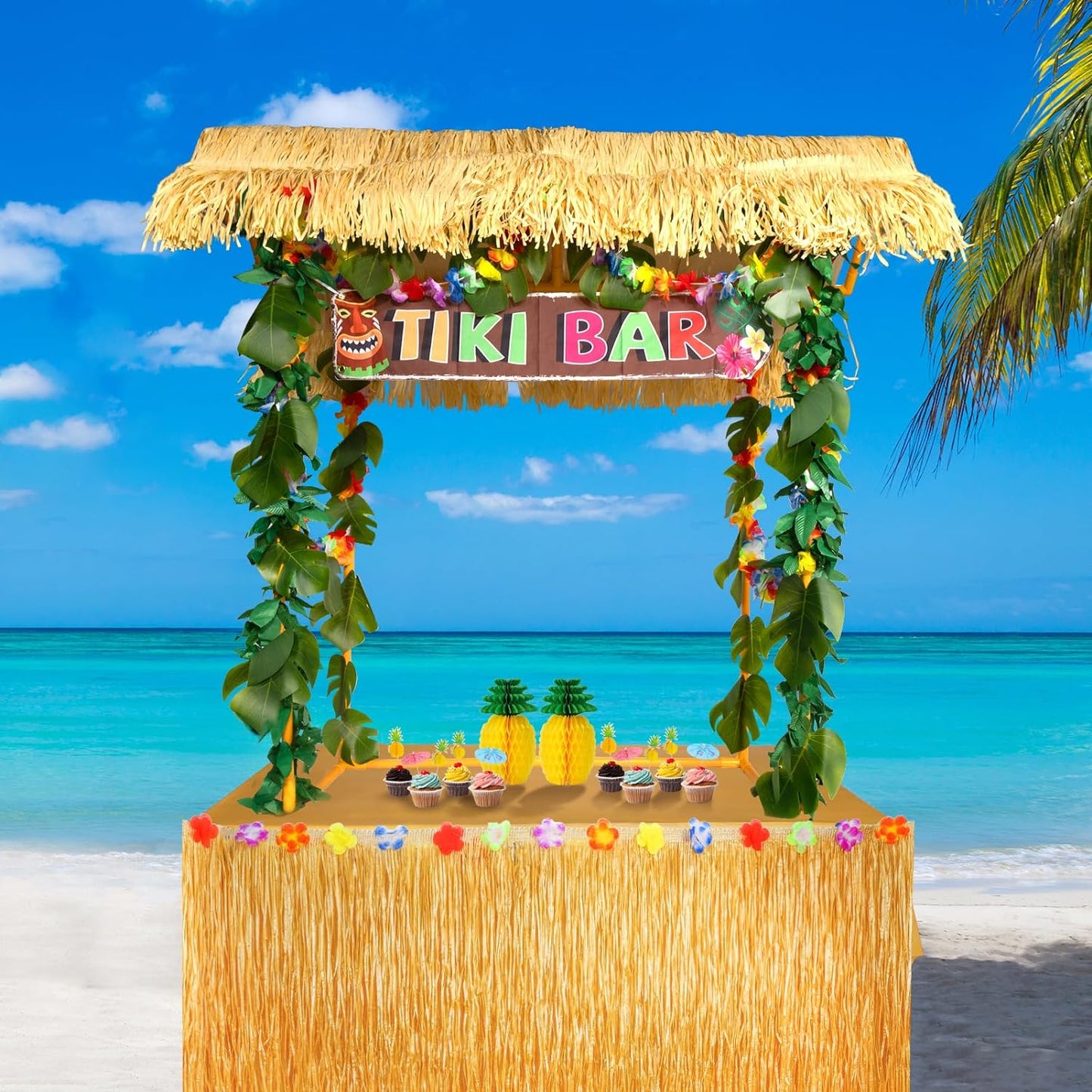 Tiki Bar Hut Kit for Luau Party Decor - 50PCS Complete Set