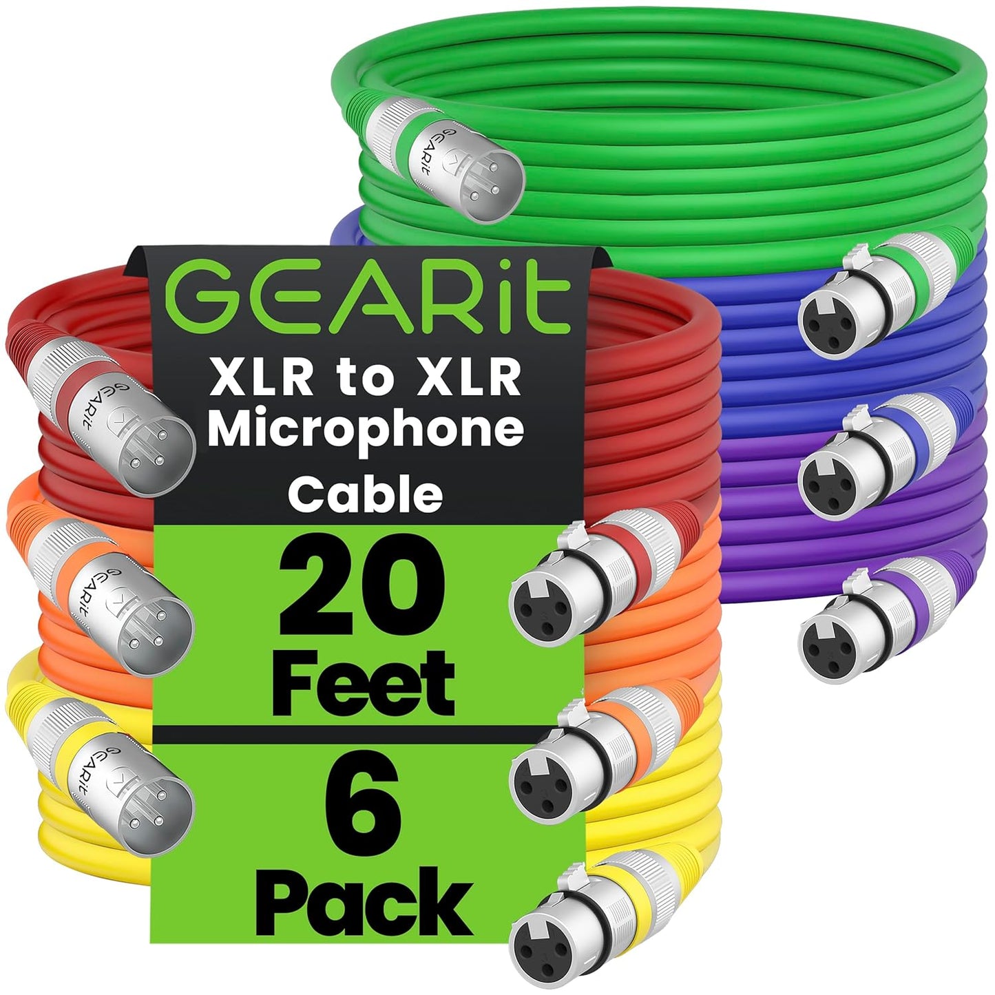 GearIT XLR to XLR Microphone Cable 20Ft 6 Pack for Audio Needs