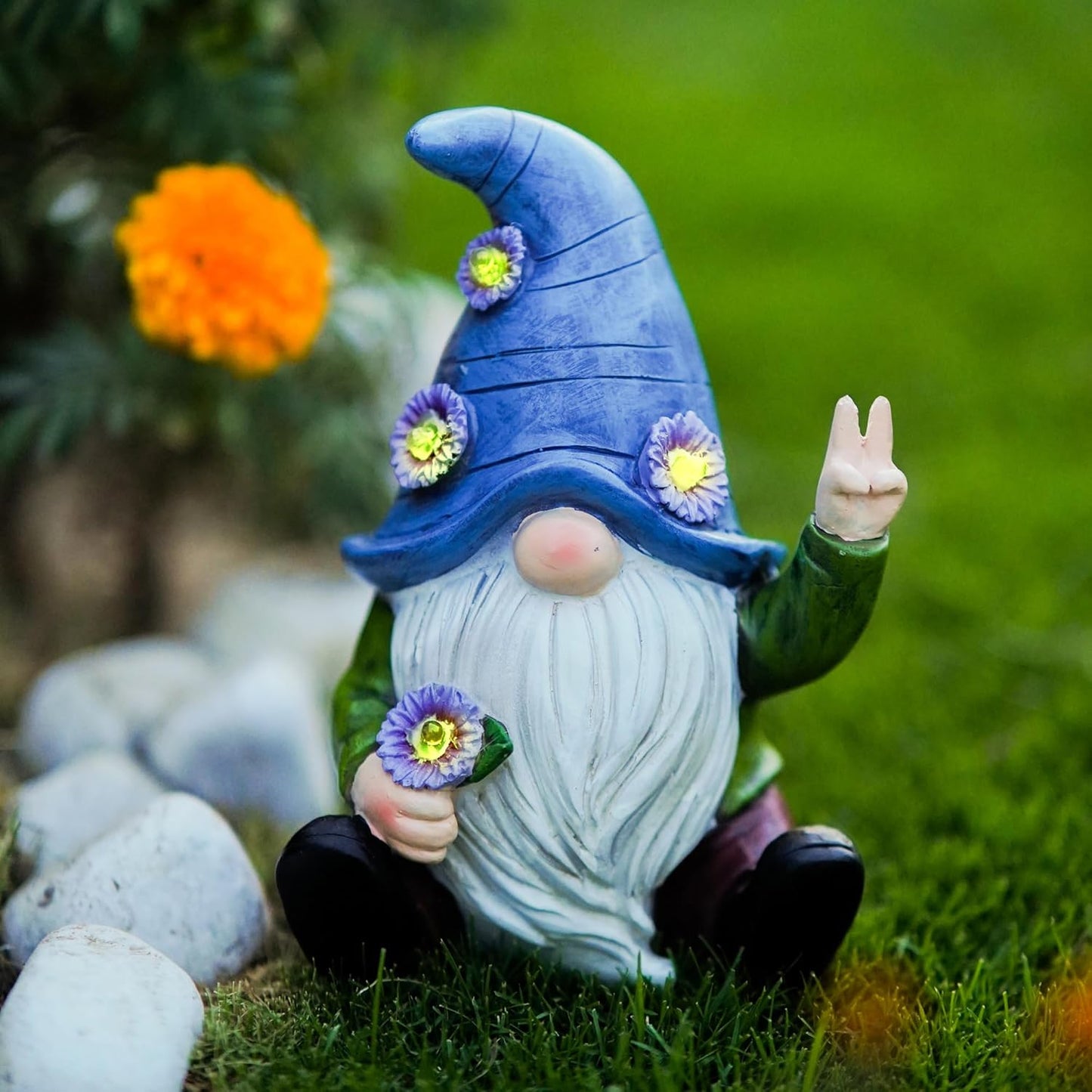 Charming Blue Peace Gnome for Yard and Patio Decor