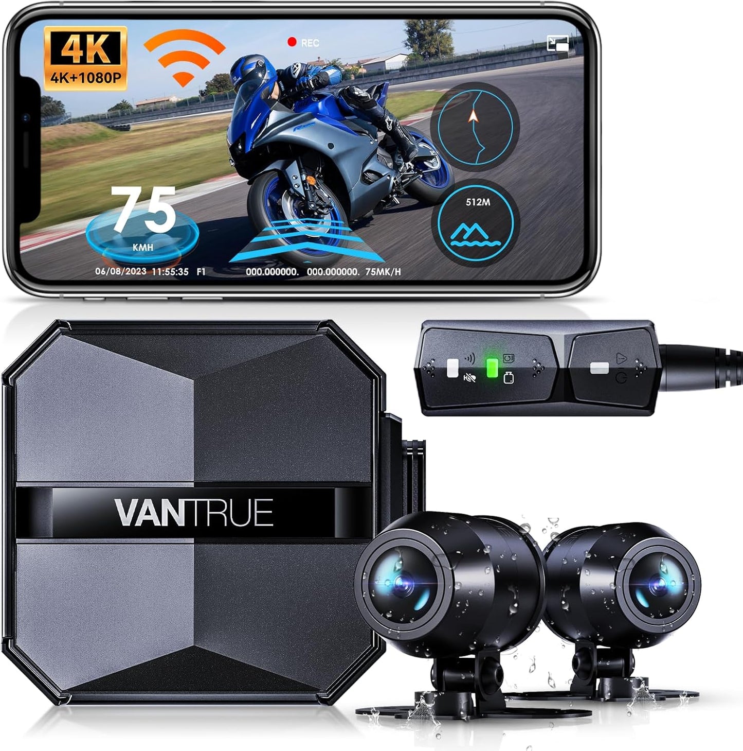 Vantrue F1 Motorcycle 4K Dash Cam with Night Vision and GPS