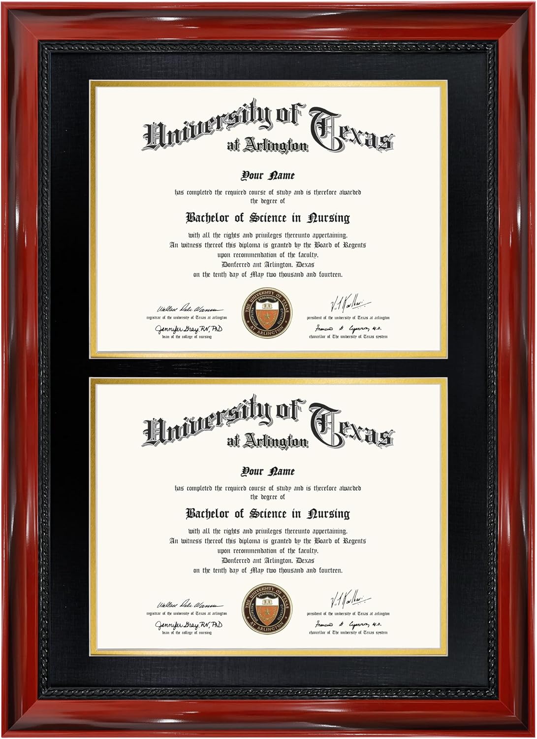 Double 8.5x11 Diploma Certificate Frame with Cherry Finish