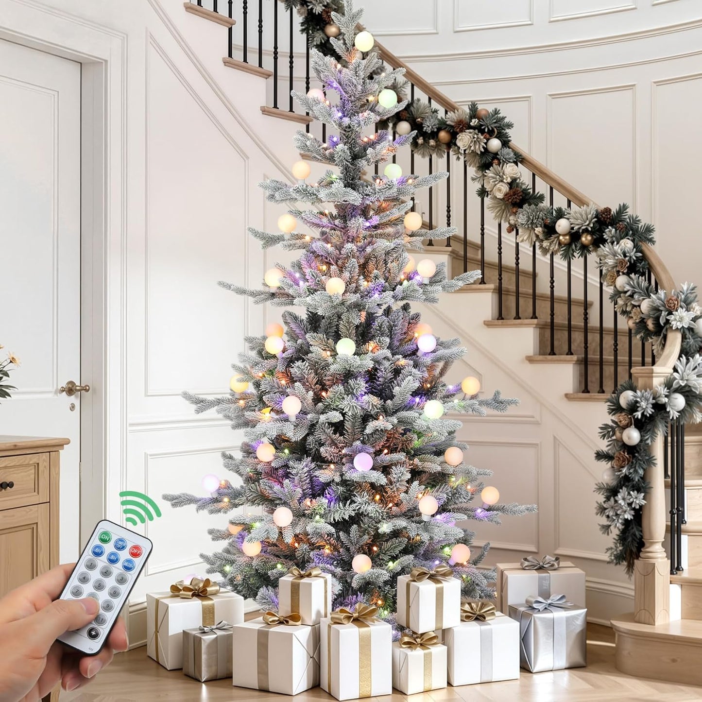 YITAHOME 6ft Prelit Snow Flocked Christmas Tree for Festive Decor