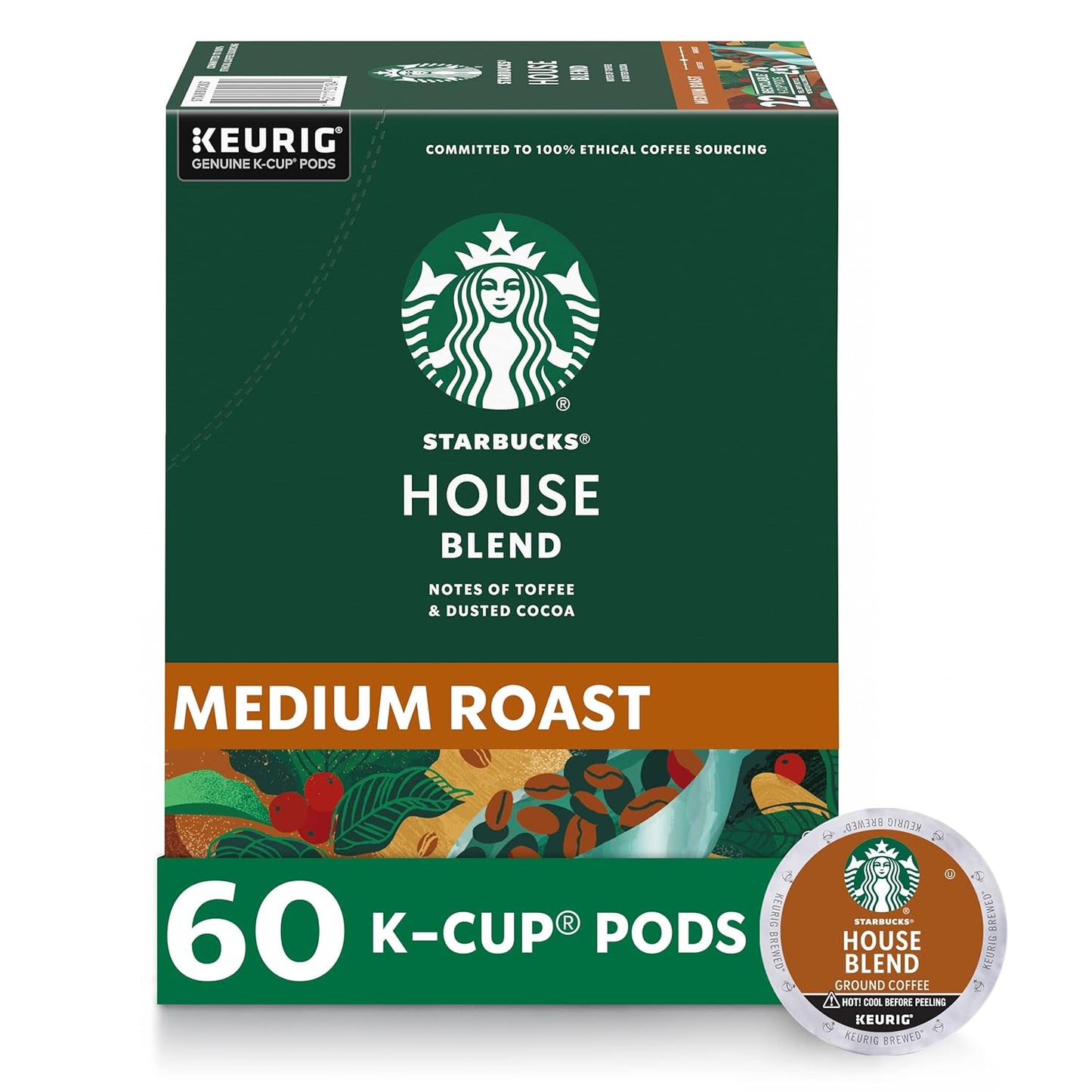 Starbucks K-Cup Coffee Pods, Medium Roast House Blend, 60 Pods