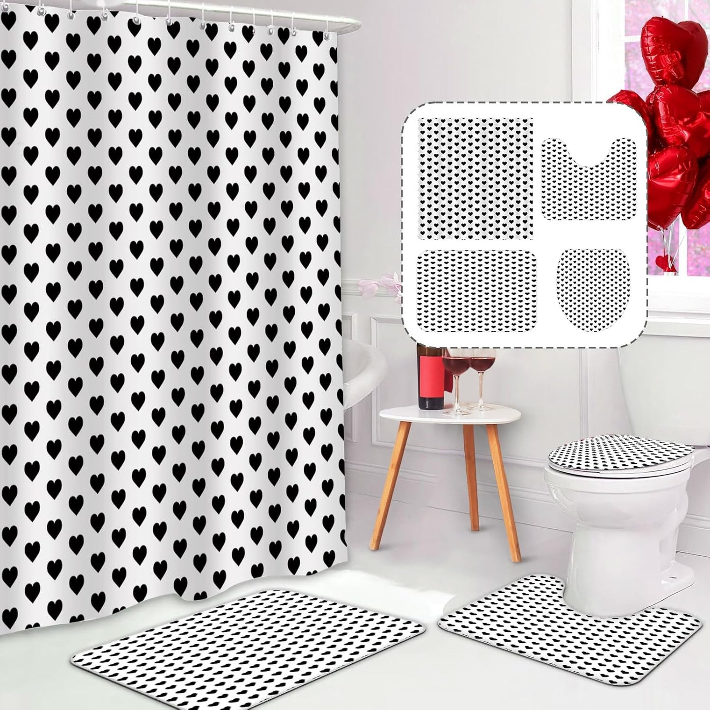 Valentine's Day Shower Set with Non-Slip Rugs