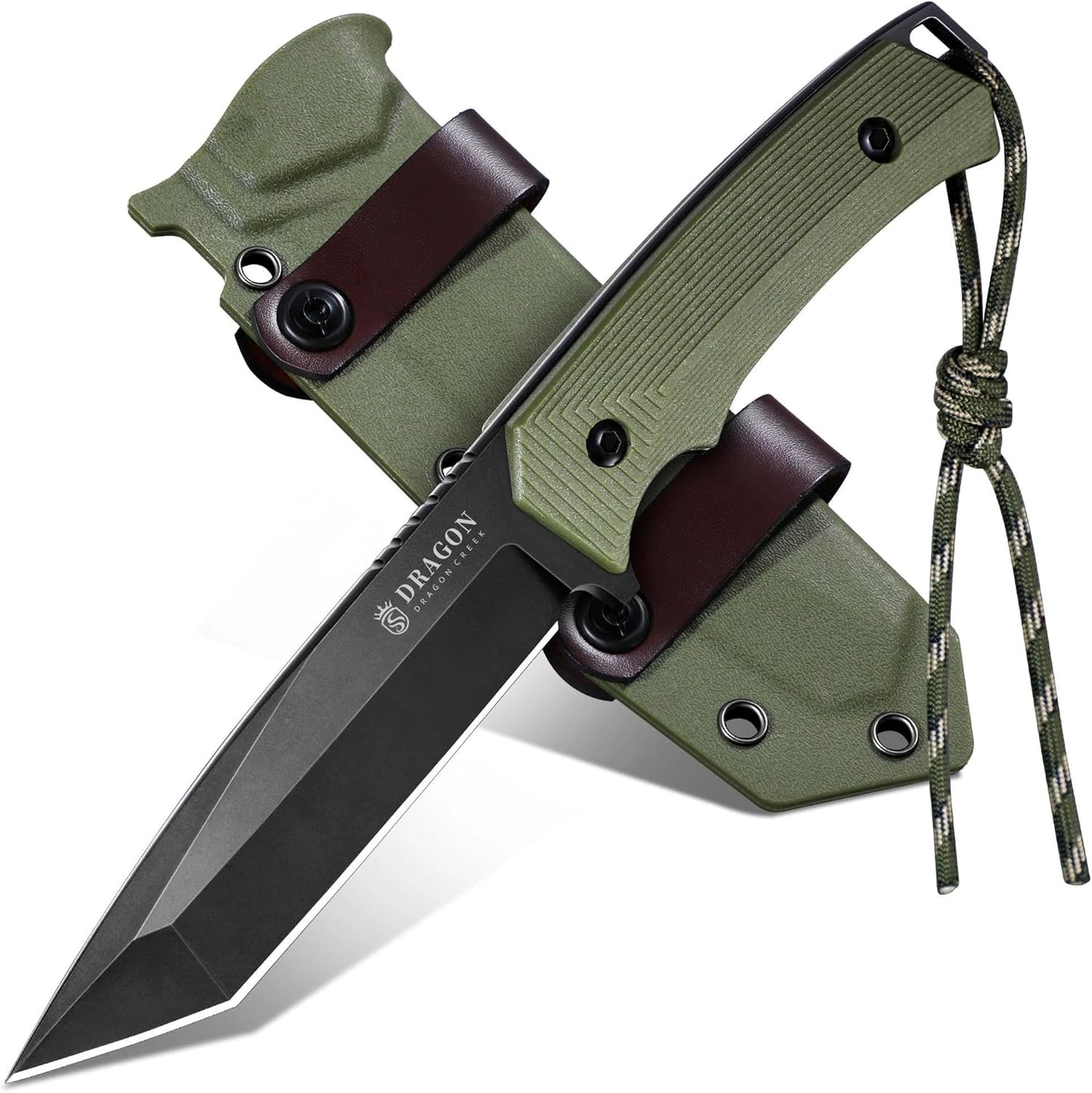 Dragon Creek Fixed Blade Knife with Full Tang Handle in Green