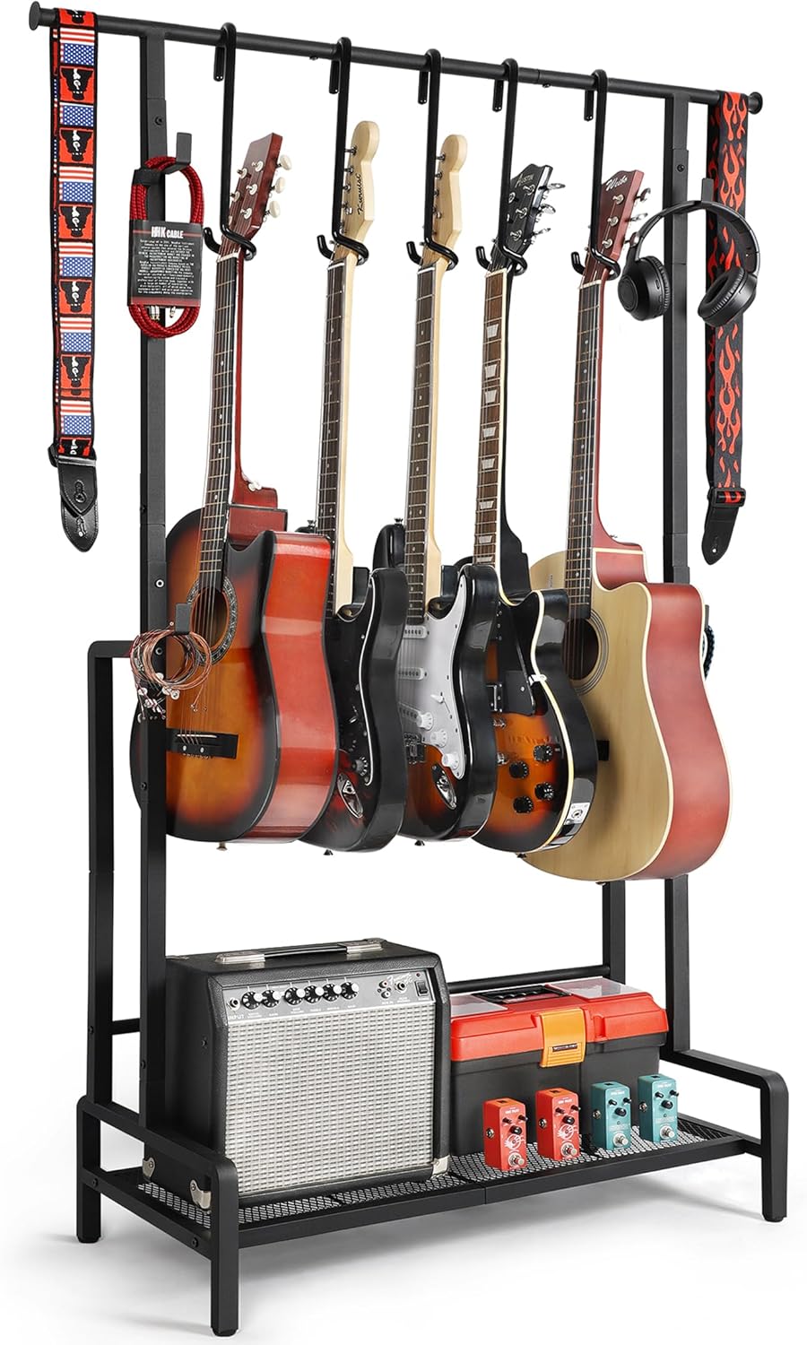 Multi Guitar Stands Floor with Movable Hangers for All Guitars