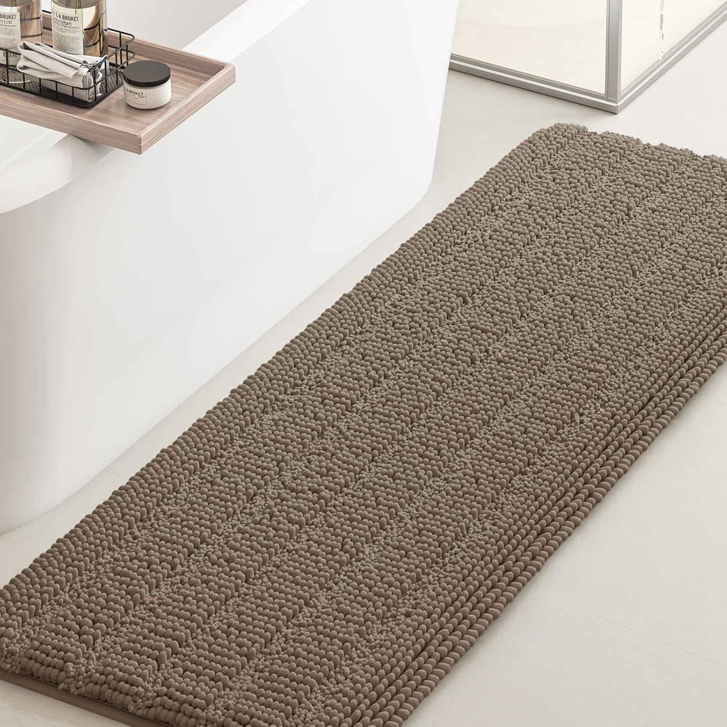 Ultra Soft Striped Dark Beige Bathroom Rug Mat for Luxury Comfort
