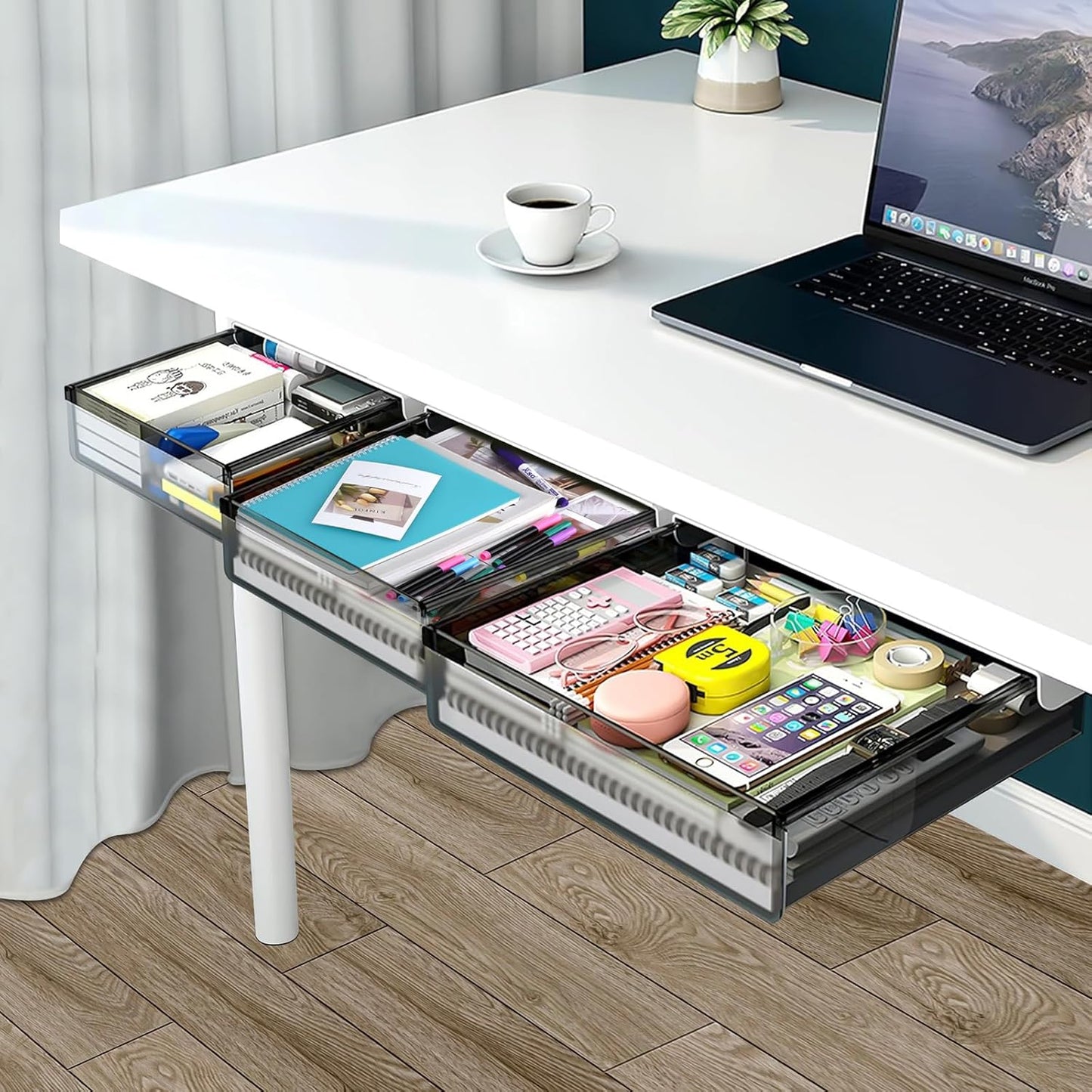 3 Pack Slide Out Desk Drawers - Neat & Organized!