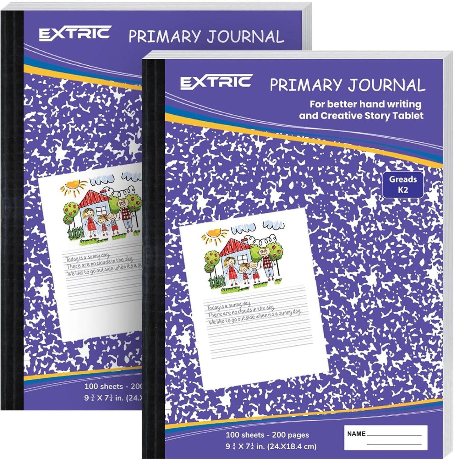 EXTRIC Primary Journal 2 Pack, K-2 Half Page Notebooks
