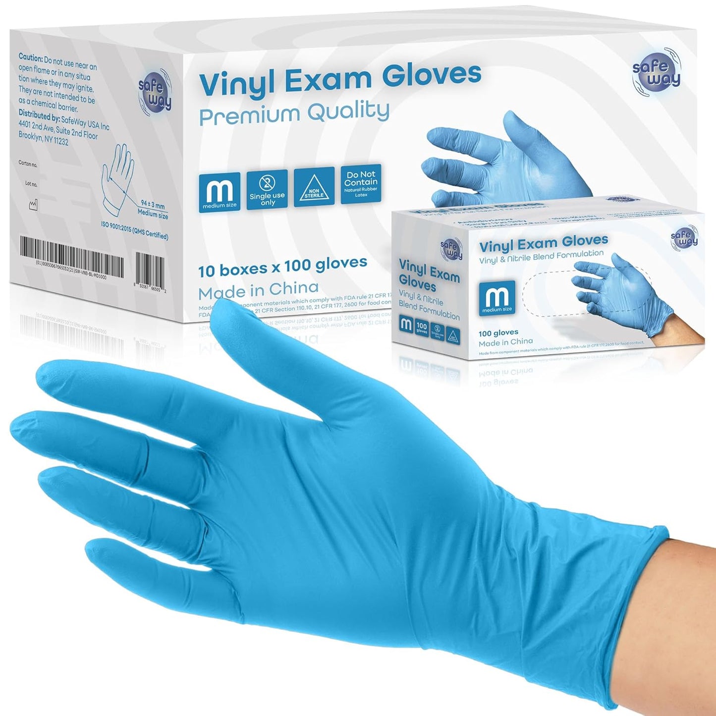 1000 Medium Blue Nitrile-Vinyl Gloves - Powder-Free & Non-Latex
