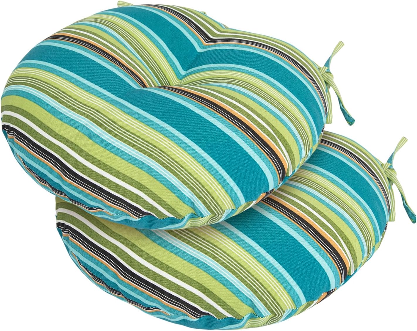 Tufted Round Bistro Chair Cushions 15 inch Set of 2 Green Stripe
