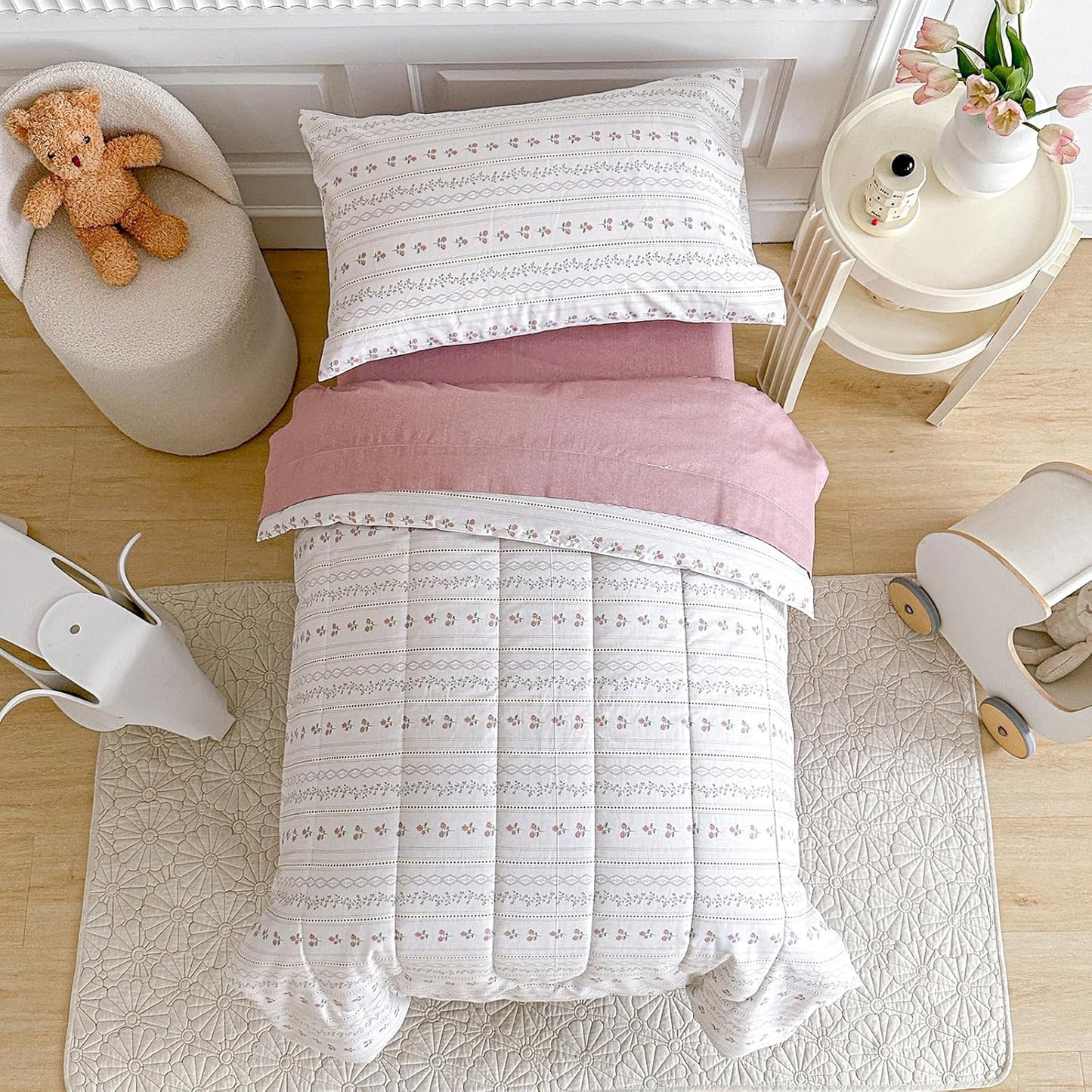 Joyreap 4 Piece Cotton Toddler Bedding Set for Girls, Soft Comfort
