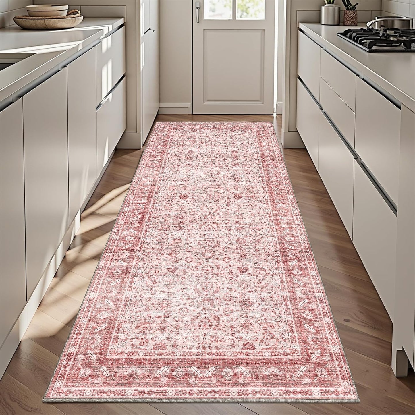 Vintage Pink 3x6 Runner Rug - Soft Distressed Faux Wool