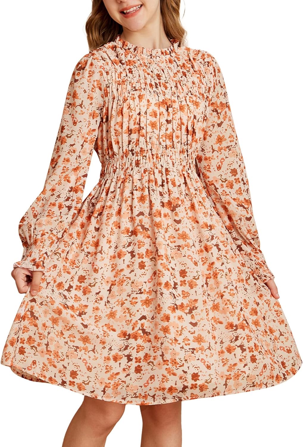 GRACE KARIN Girls' Floral Long Sleeve Midi Dress for Kids
