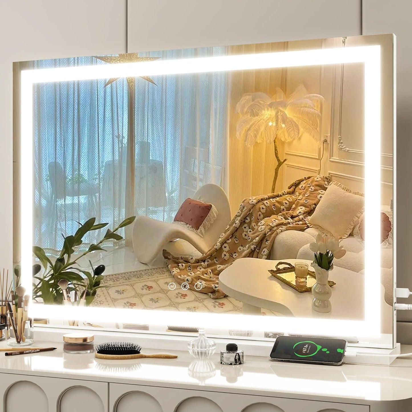 FENNIO Lighted Makeup Mirror with Touch Sensor & USB Charging