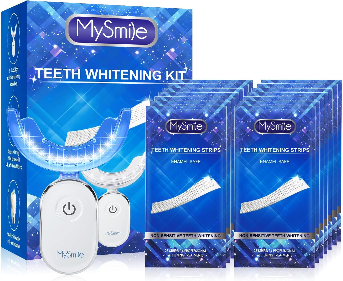 MySmile Teeth Whitening Strips Kit with LED Light for Fast Results
