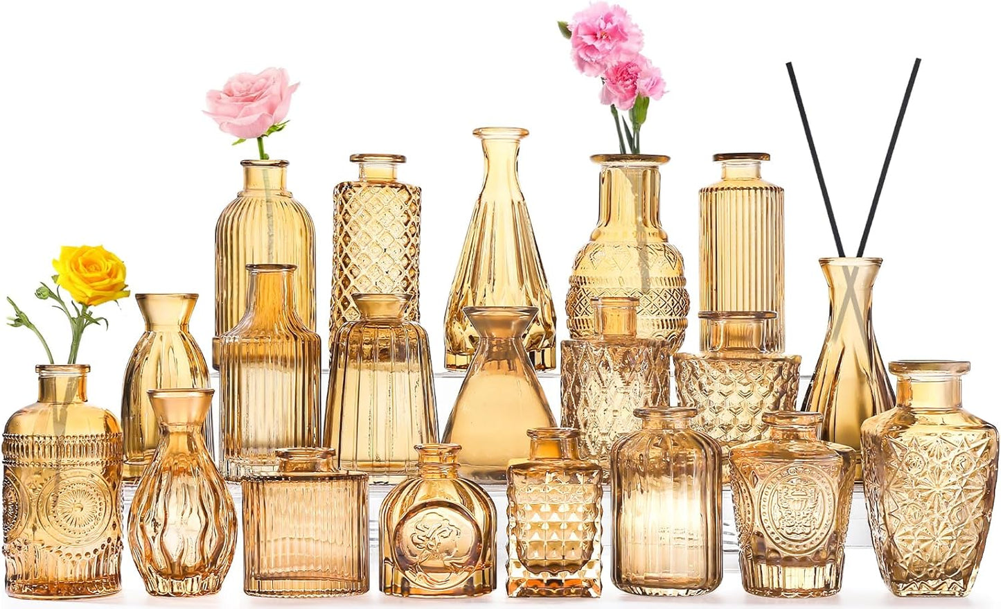 20 Pcs Amber Gold Glass Bud Vases for Rustic Home Decor