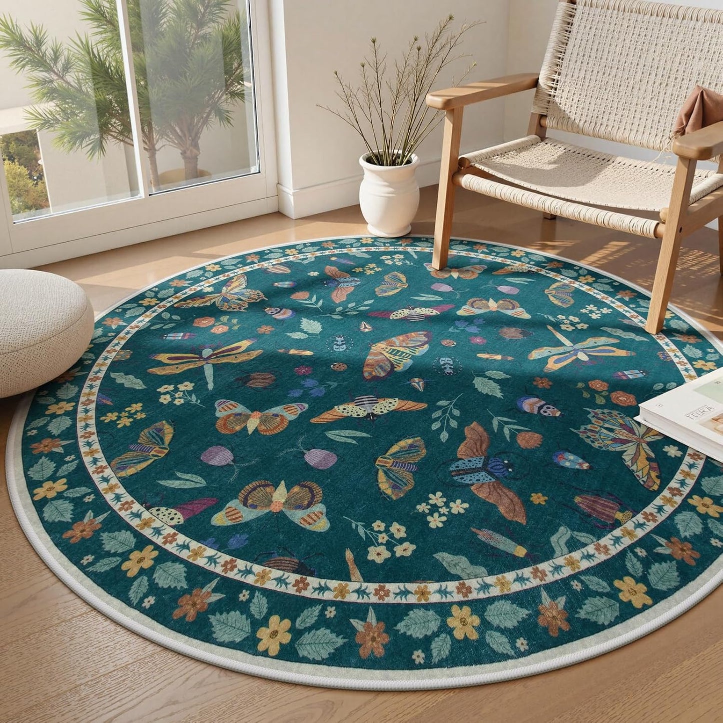 Lahome Insect Washable Round Area Rug, Soft Non-Slip 6ft Carpet