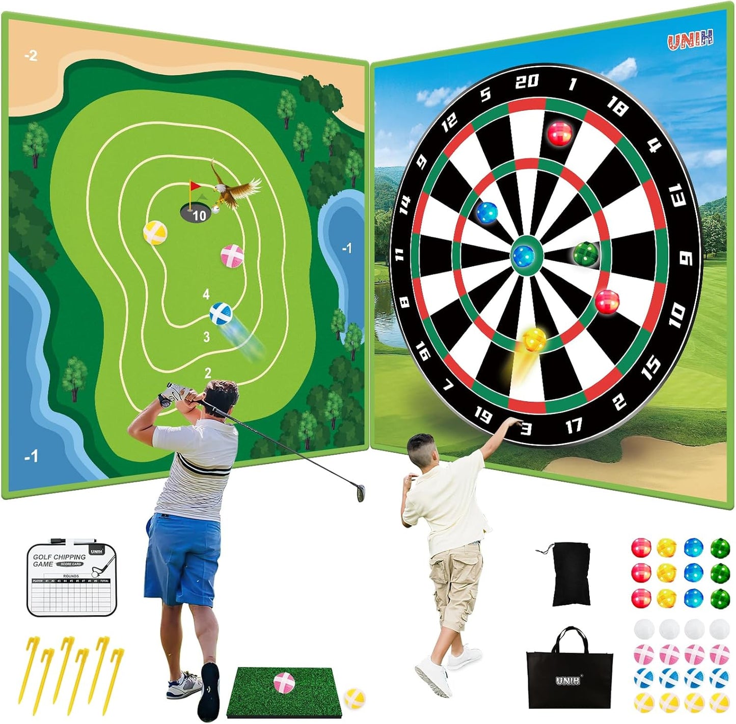 Double-Sided UNIH Golf Game Mat - Perfect Practice for All Ages!