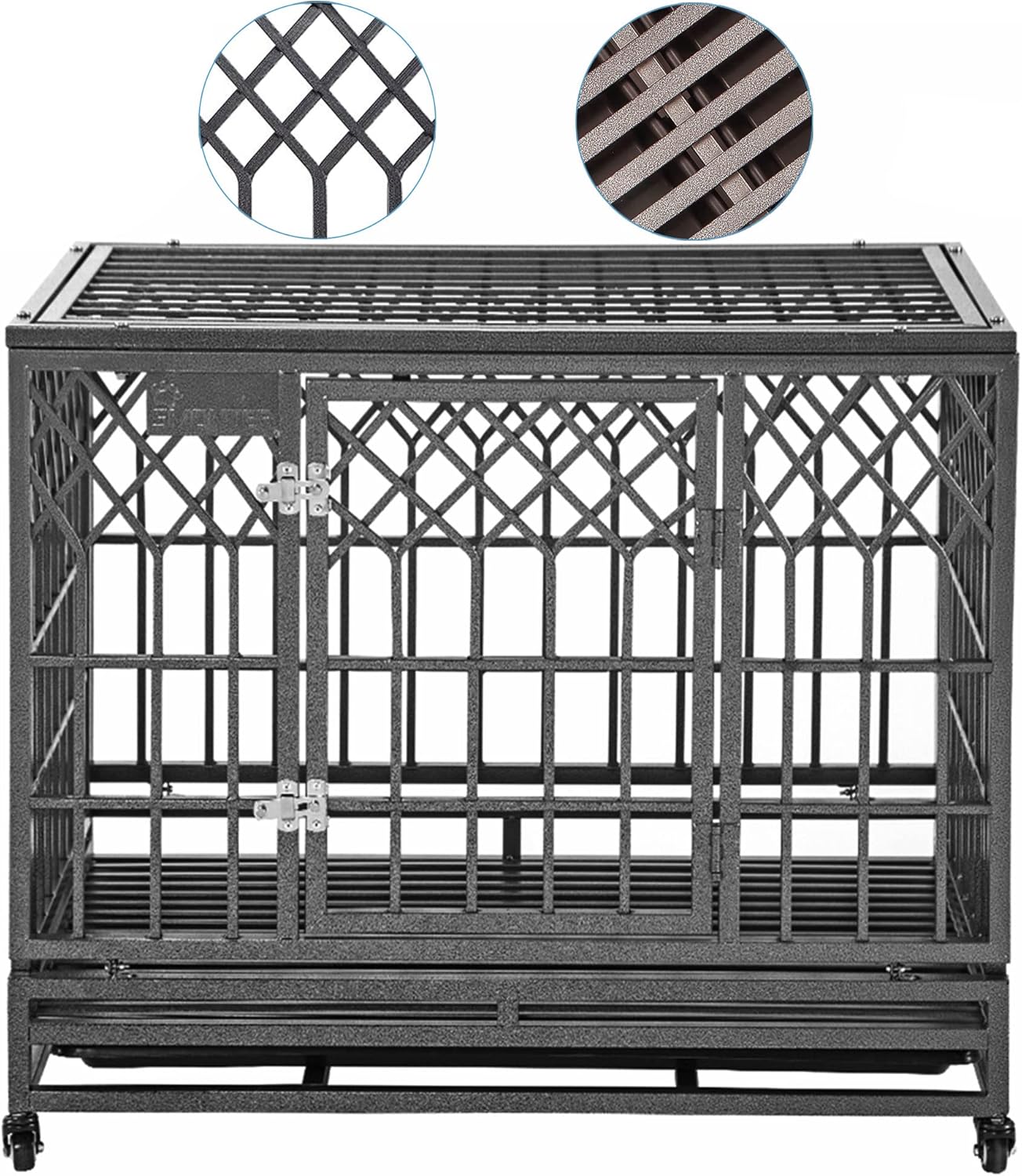 SMONTER Heavy Duty Dog Cage for Large Dogs with Three Doors