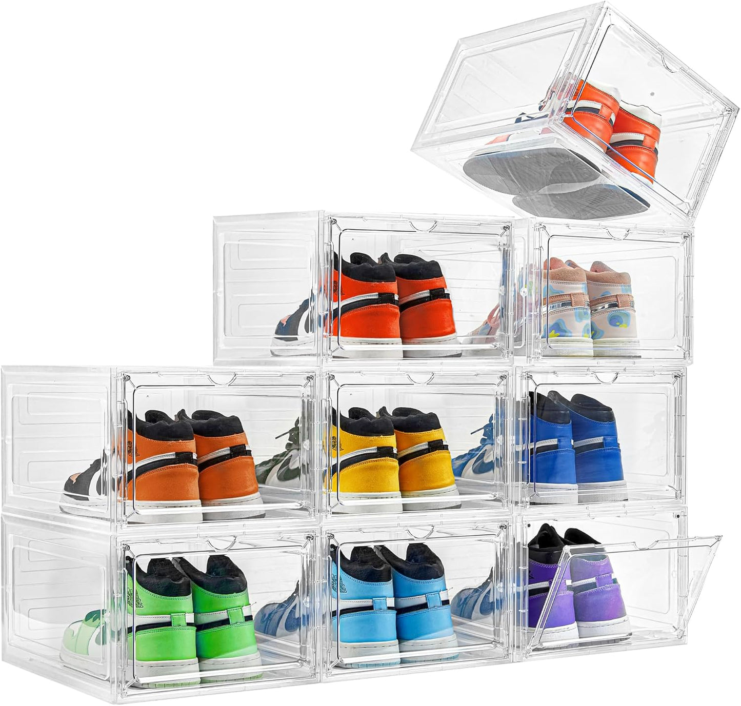 Clear Plastic Stackable Shoe Storage Box for Sneaker Display 9-Pack