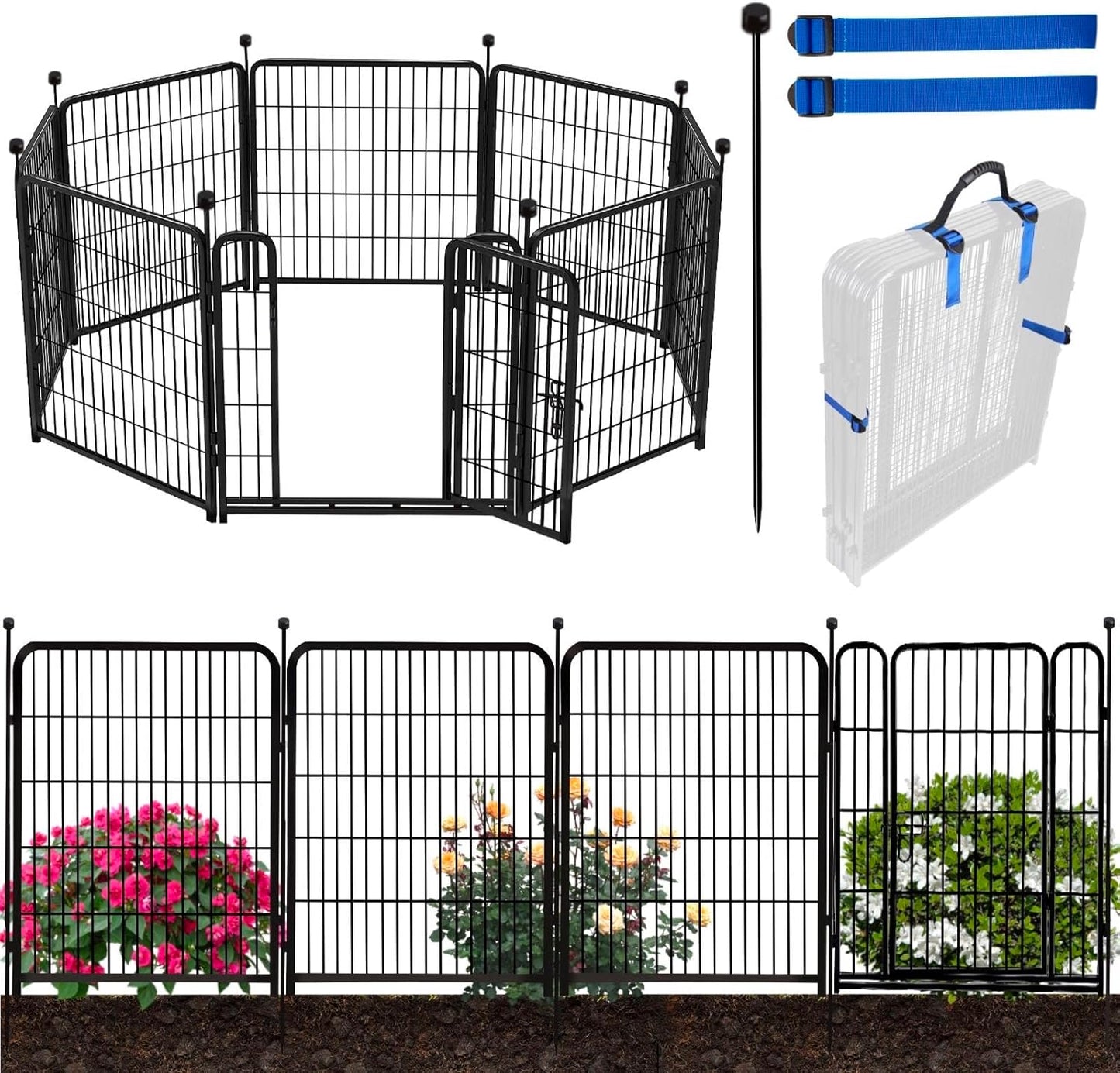 ADAVIN Tall Garden Fences for Dogs - Modular 17.7 Ft Yard Fence